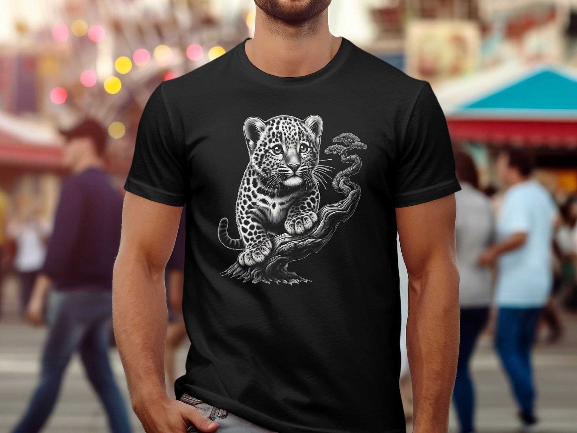 Leopard Bonsai - Coloured Gildan T-Shirt Realistic Animal Talisman Unisex Cute Tee Graphic Design