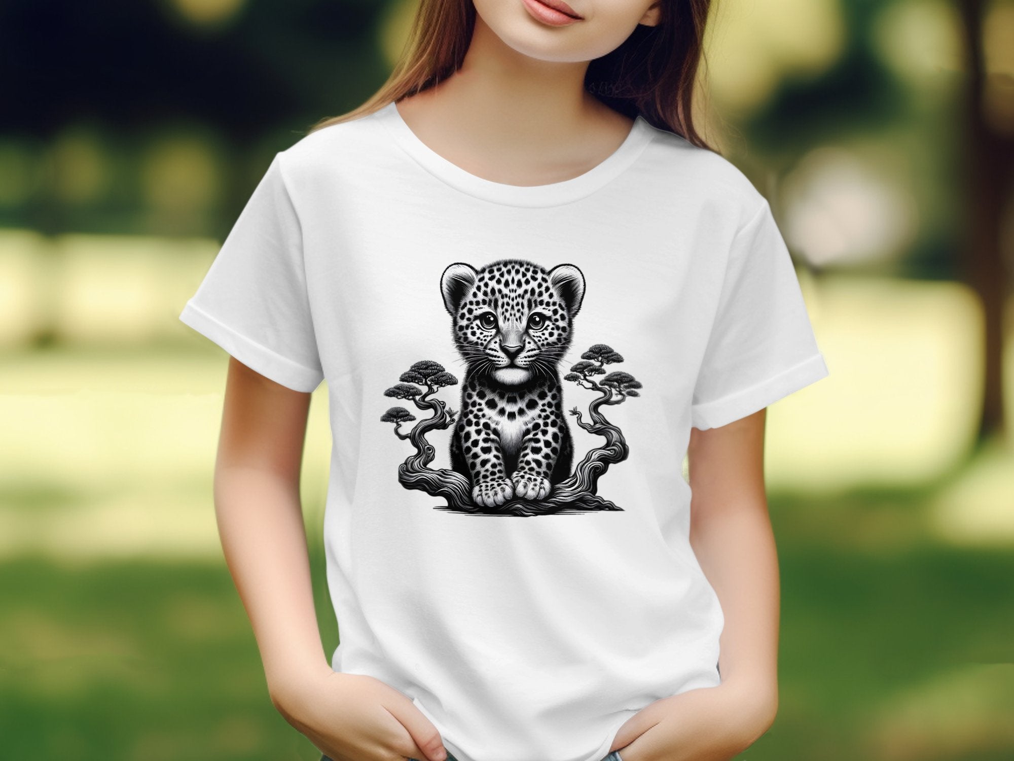 Leopard Bonsai - Coloured Gildan Kids T-Shirt Realistic Animal Talisman Unisex Cute Tee Graphic Design