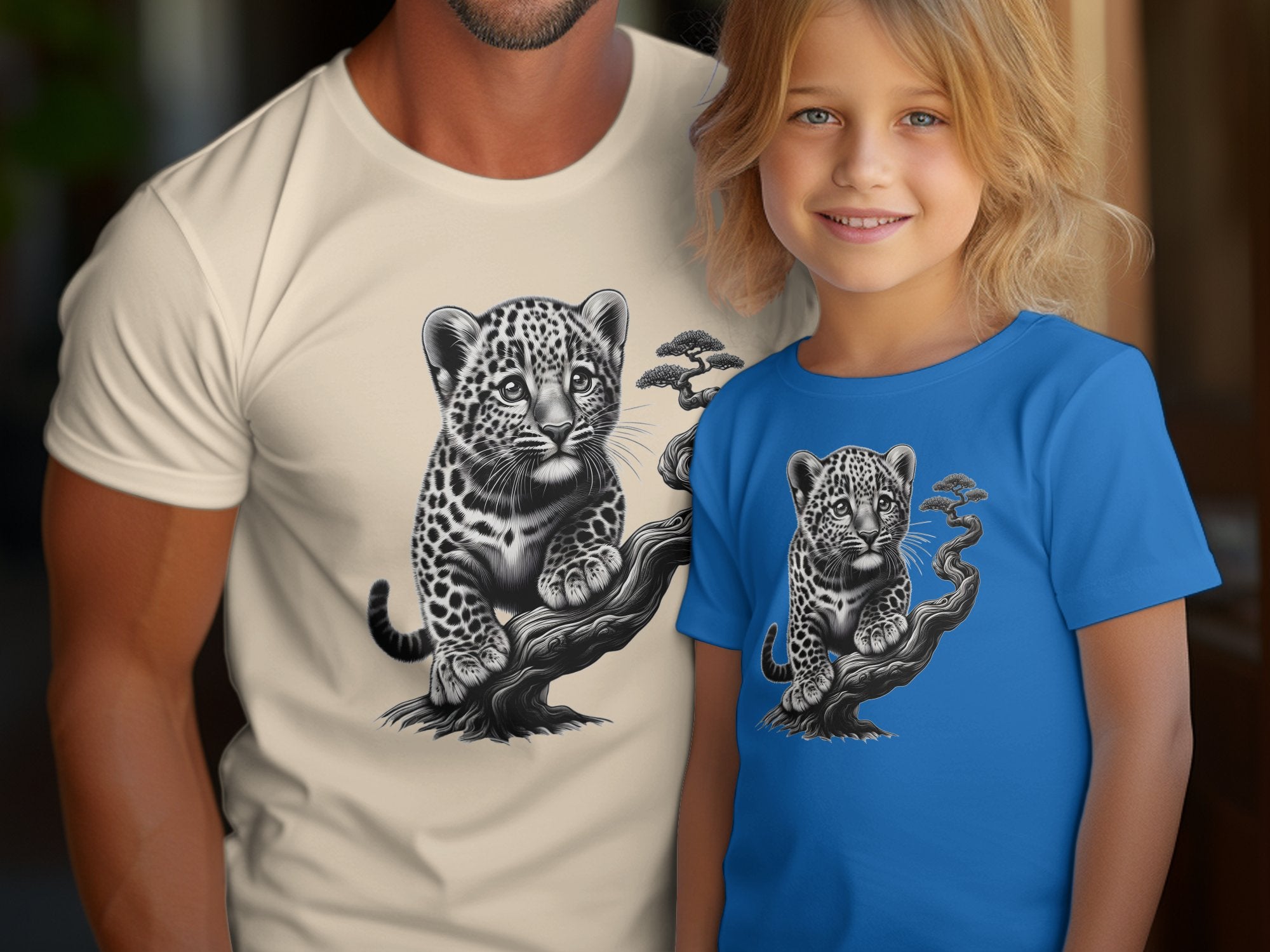 Leopard Bonsai - Coloured Gildan Kids T-Shirt Realistic Animal Talisman Unisex Cute Tee Graphic Design