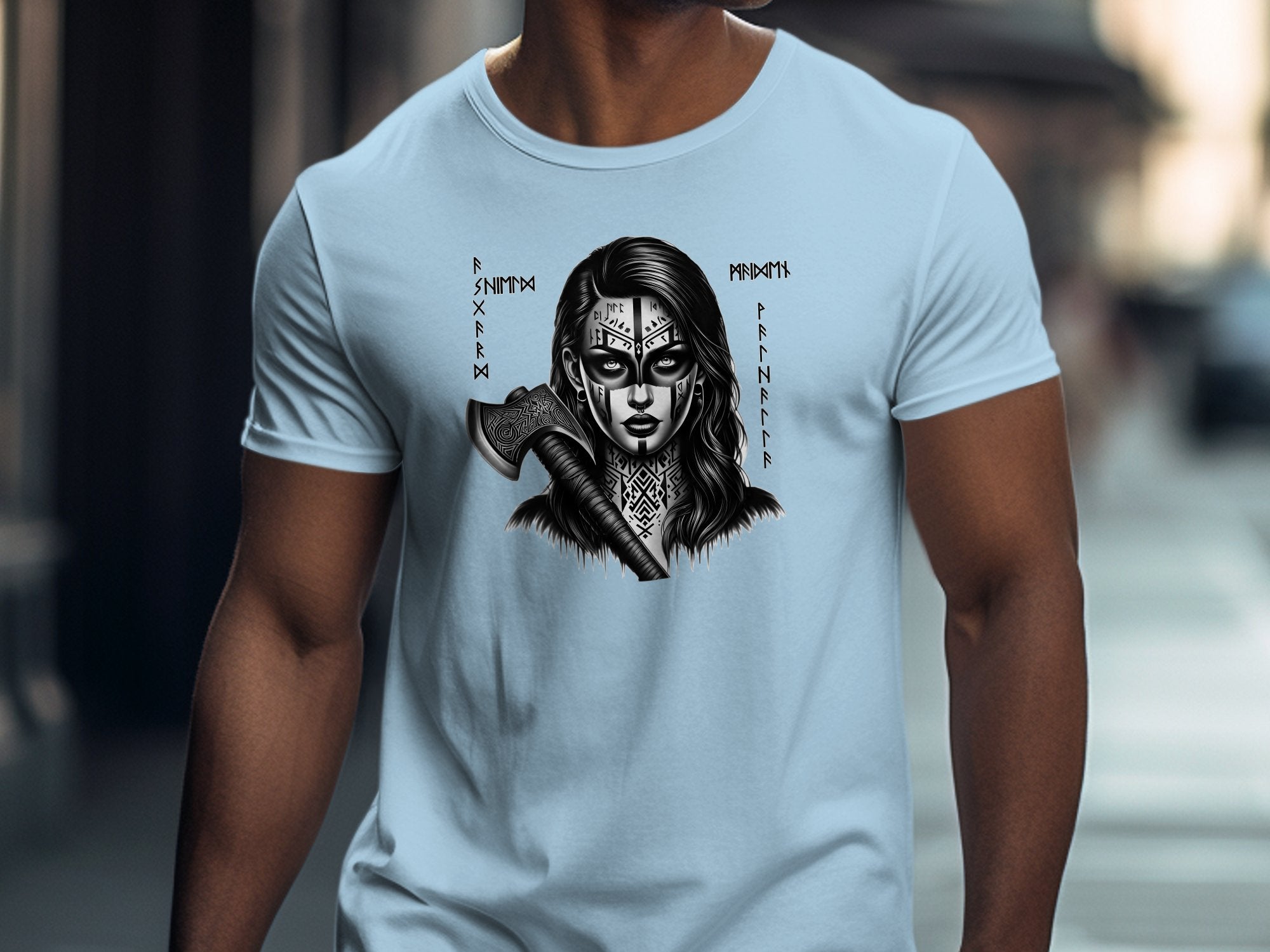 Viking Shield Maiden - Coloured Gildan T Shirt Realistic Norse Talisman Men Women Unisex Valhalla Tee Graphic Design