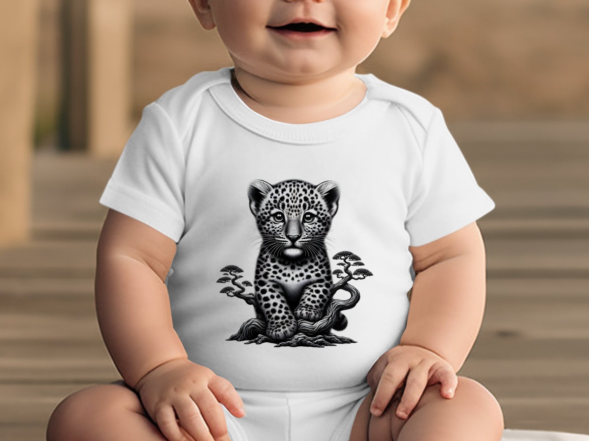 Leopard Bonsai - Coloured Toddler Bodysuit Realistic Animal Talisman Unisex Cute Tee Graphic Design