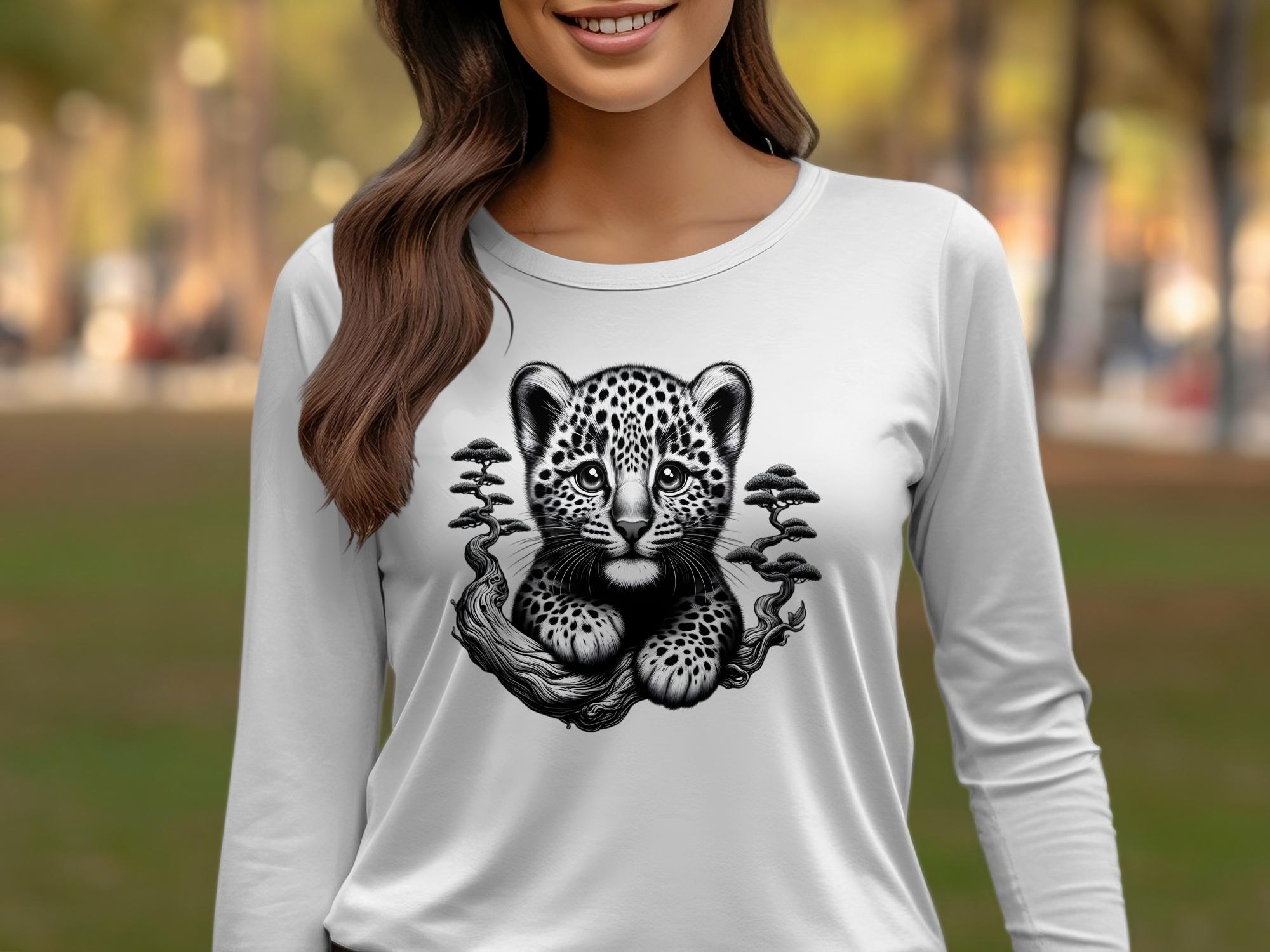 Leopard Bonsai - Coloured Gildan Long Sleeve Realistic Animal Talisman Unisex Cute Tee Graphic Design