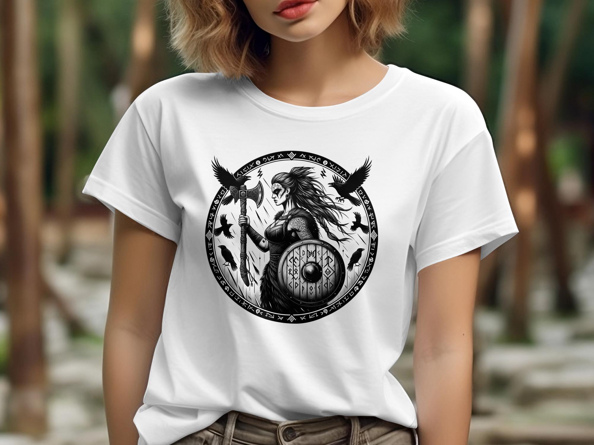 Viking Shield Maiden - Coloured Gildan T Shirt Realistic Norse Talisman Men Women Unisex Valhalla Tee Graphic Design