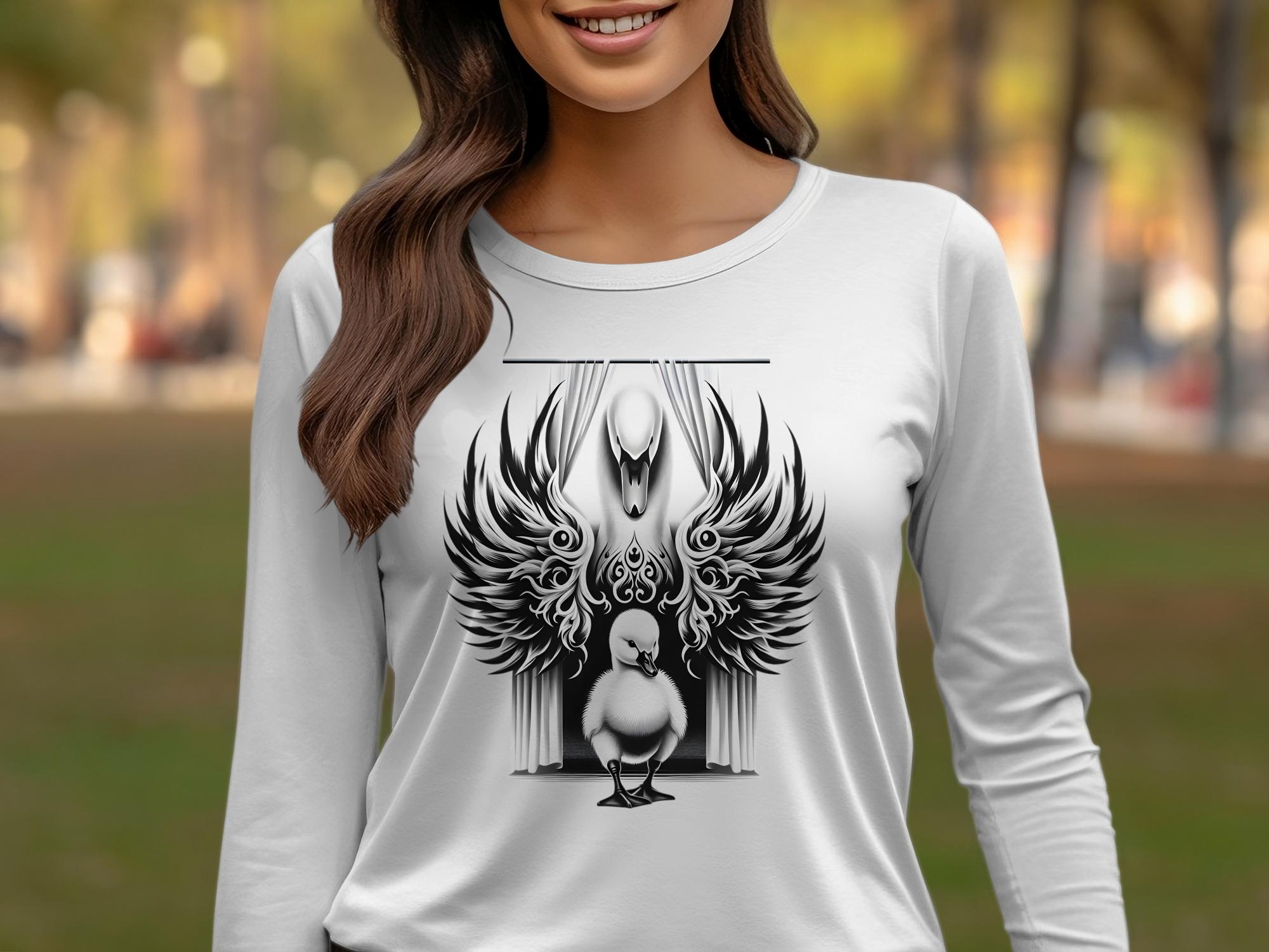 Swan & Cygnet- Black White Gildan Long Sleeve Realistic Family Talisman Unisex Tee Graphic Design