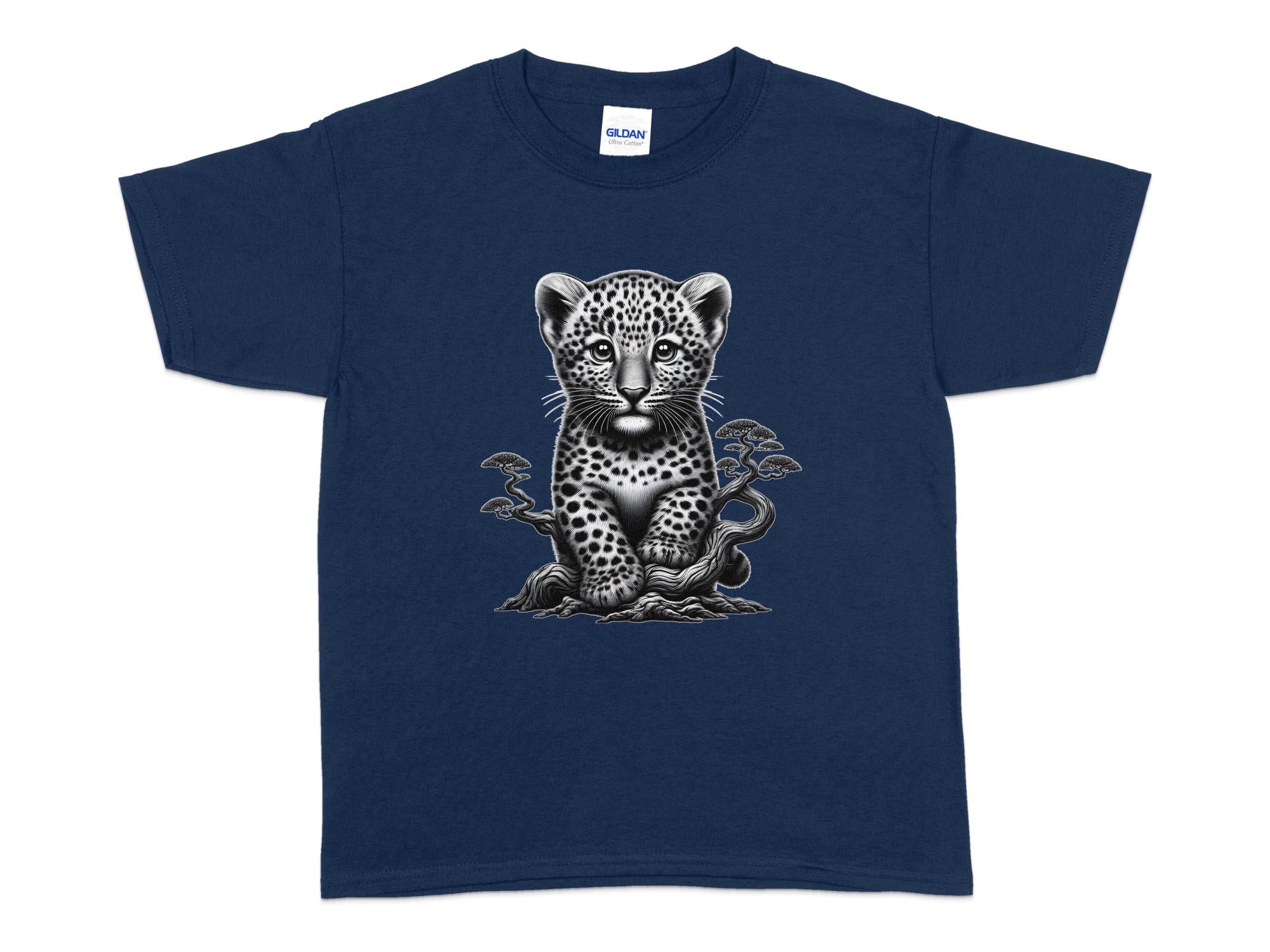 Leopard Bonsai - Coloured Gildan Kids T-Shirt Realistic Animal Talisman Unisex Cute Tee Graphic Design