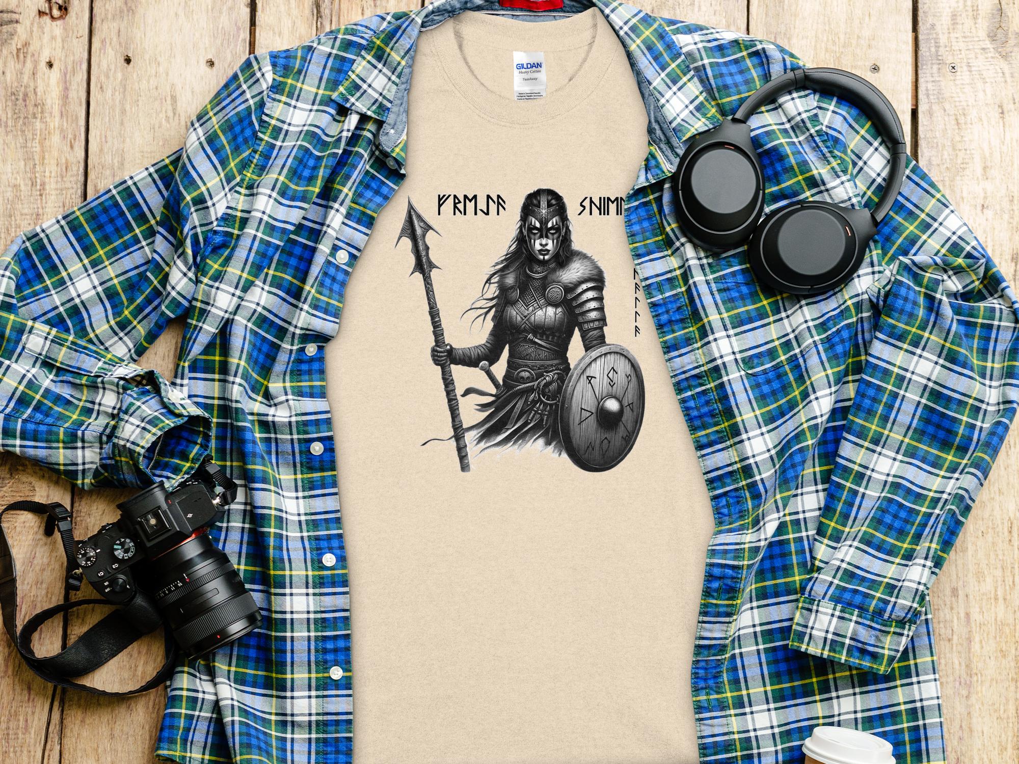 Viking Shield Maiden - Coloured Gildan T Shirt Realistic Norse Talisman Men Women Unisex Valhalla Tee Graphic Design