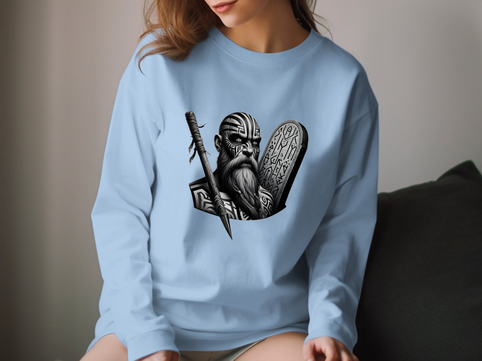 Viking Determination - Coloured Gildan Long Sleeve Realistic Norse Talisman Men Women Unisex Valhalla Tee Graphic Design