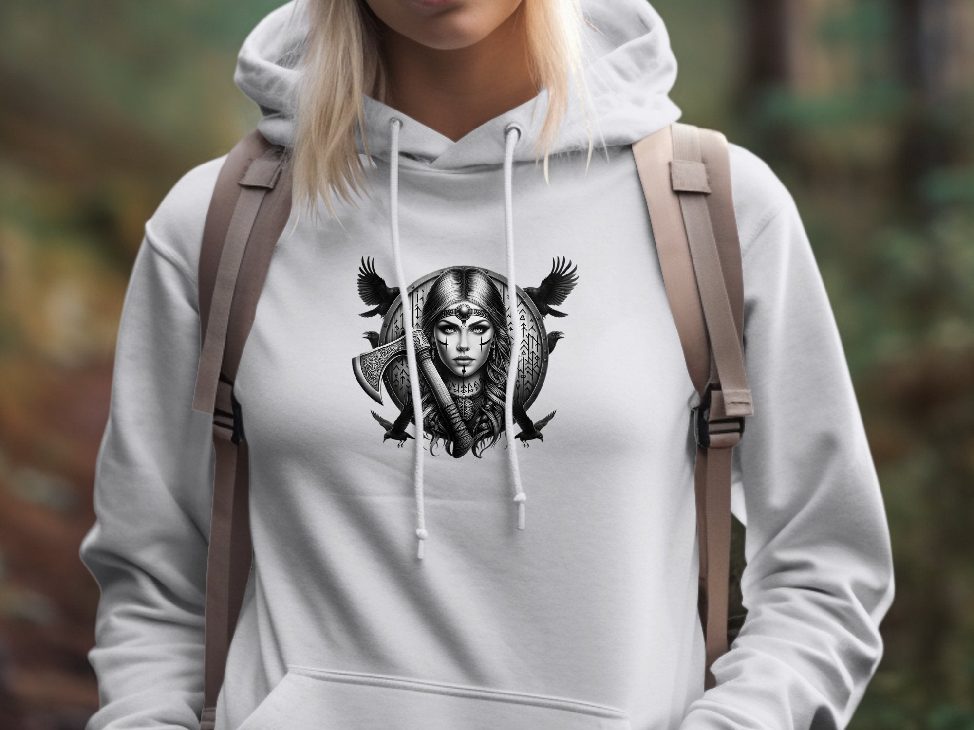 Viking Shield Maiden - Coloured Gildan Hoodie Realistic Norse Talisman Men Women Unisex Valhalla Tee Graphic Design