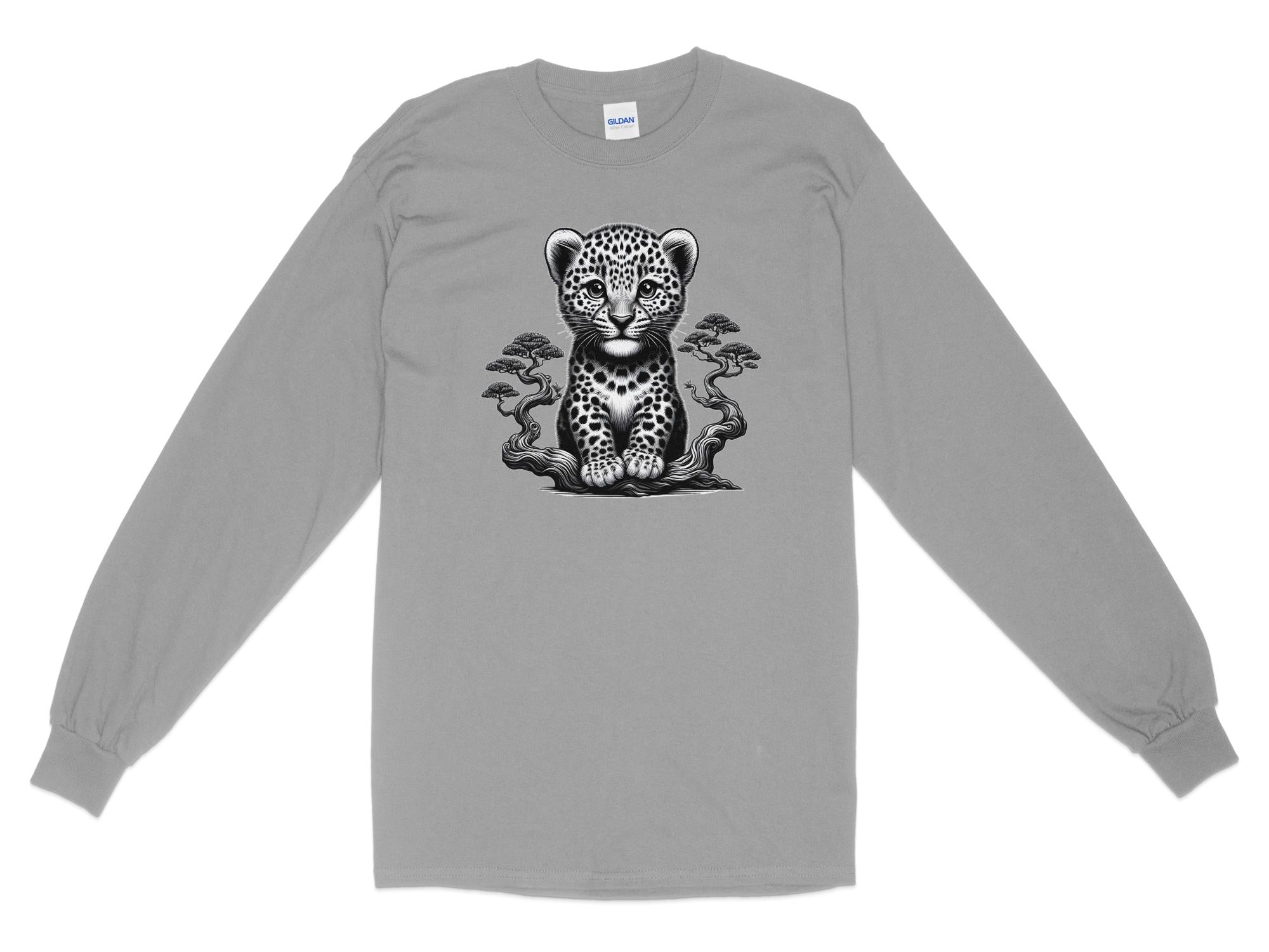 Leopard Bonsai - Coloured Gildan Long Sleeve Realistic Animal Talisman Unisex Cute Tee Graphic Design