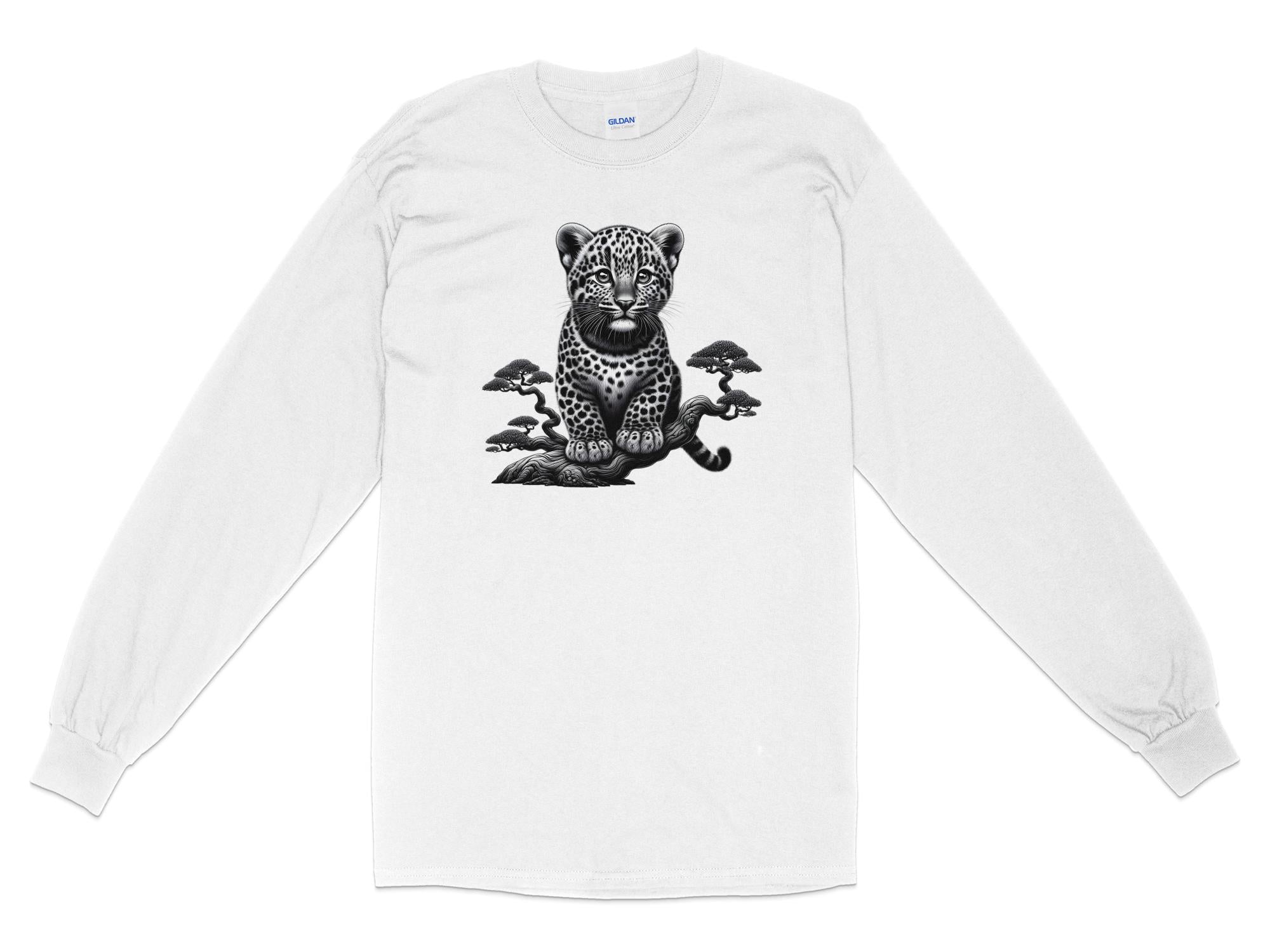 Leopard Bonsai - Coloured Gildan Long Sleeve Realistic Animal Talisman Unisex Cute Tee Graphic Design