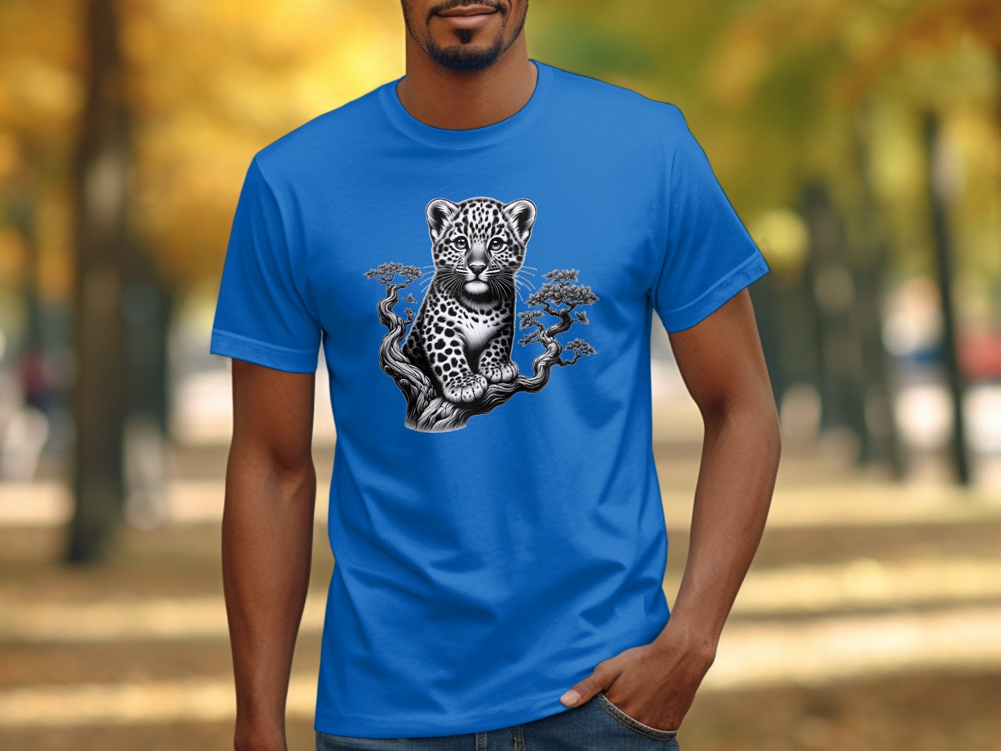 Leopard Bonsai - Coloured Gildan T-Shirt Realistic Animal Talisman Unisex Cute Tee Graphic Design