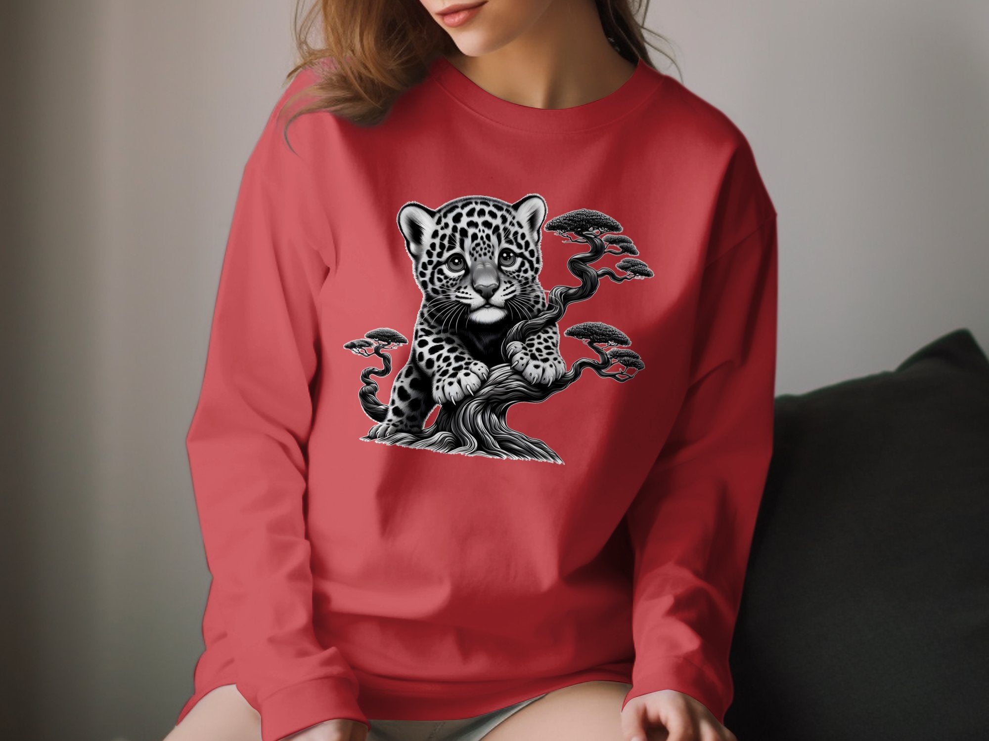 Leopard Bonsai - Coloured Gildan Long Sleeve Realistic Animal Talisman Unisex Cute Tee Graphic Design