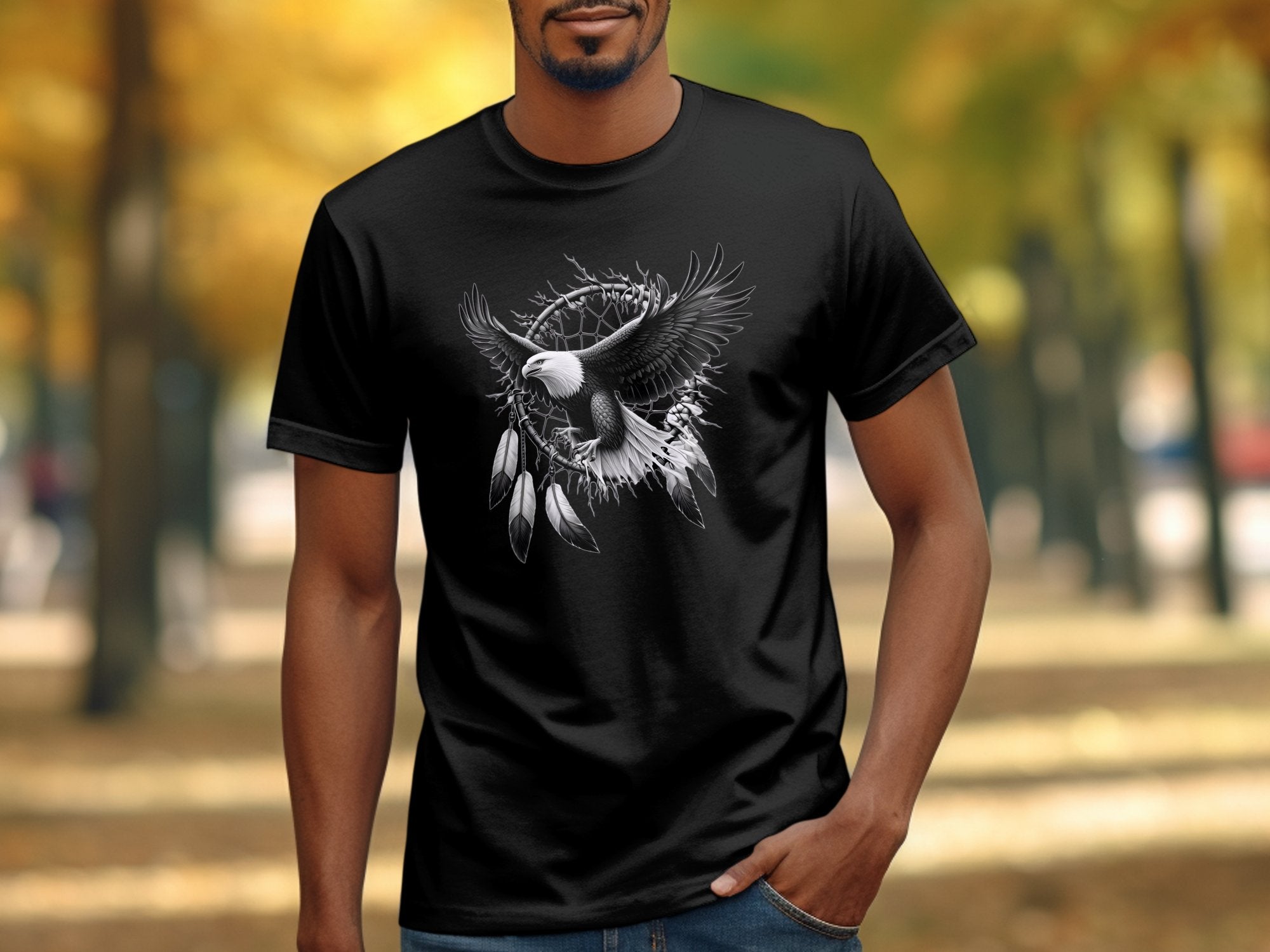 Dreamcatcher Eagle - Coloured Gildan T-Shirt Realistic Native American Talisman Unisex Mythology Tee Graphic Design