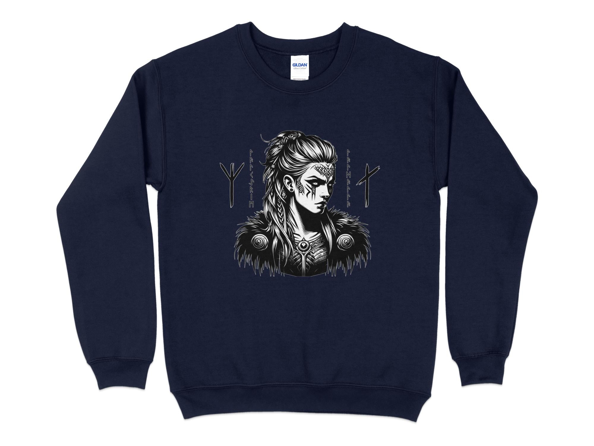 Viking Shield Maiden - Coloured Gildan Sweatshirt Realistic Norse Talisman Men Women Unisex Valhalla Tee Graphic Design