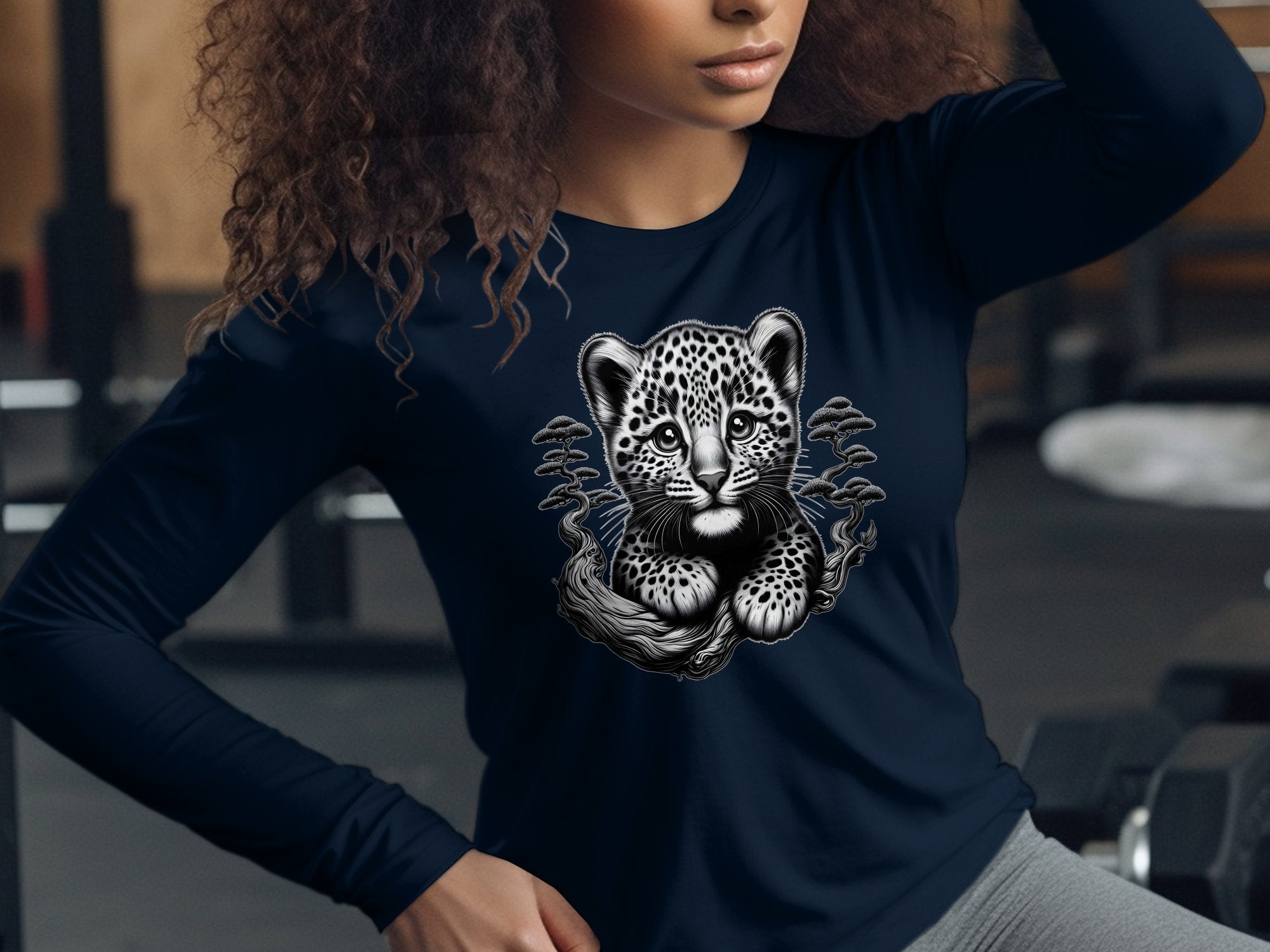 Leopard Bonsai - Coloured Gildan Long Sleeve Realistic Animal Talisman Unisex Cute Tee Graphic Design