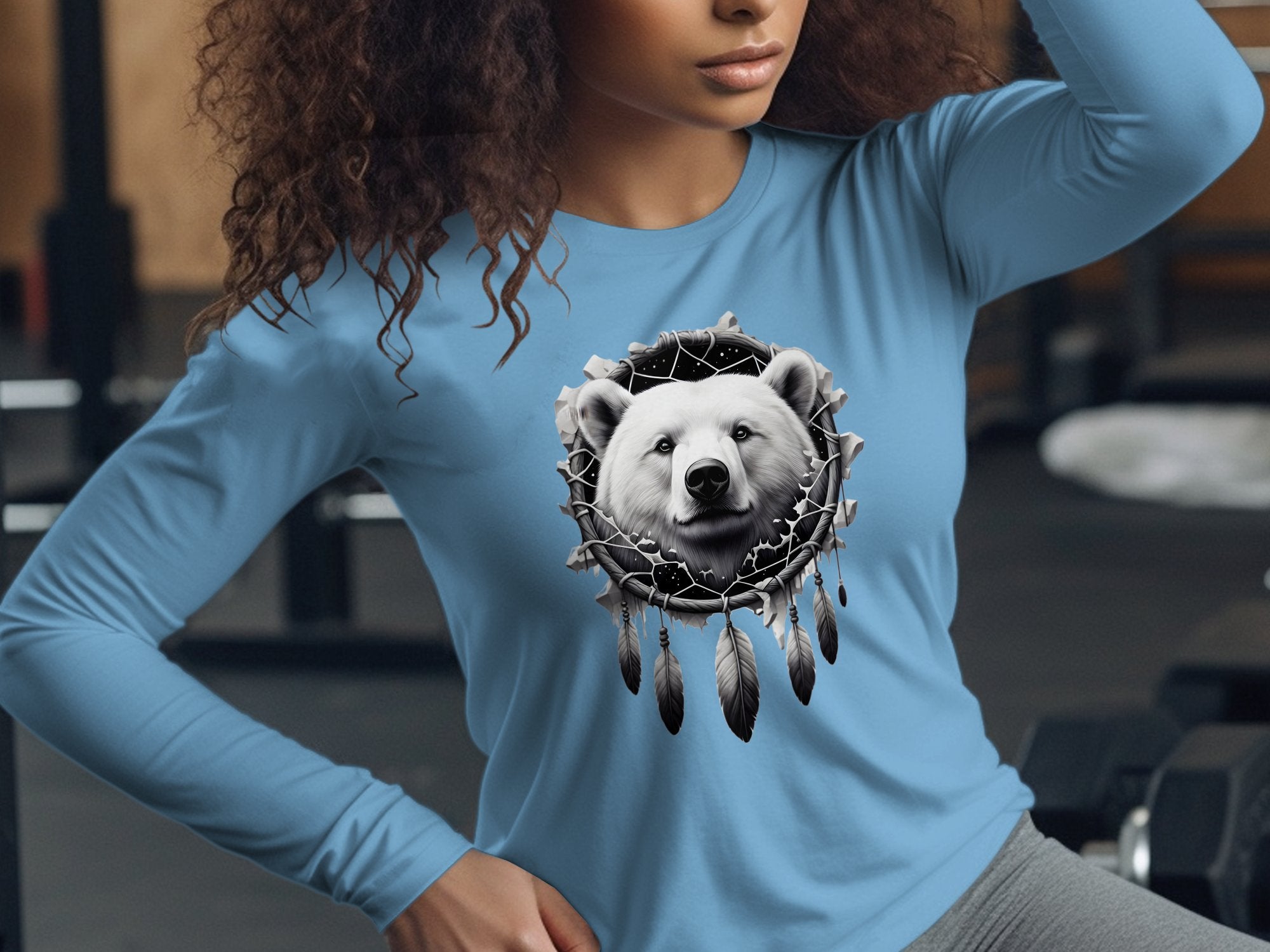 Dreamcatcher Bear - Coloured Gildan Long Sleeve Realistic Native American Talisman Unisex Mythology Tee Graphic Design