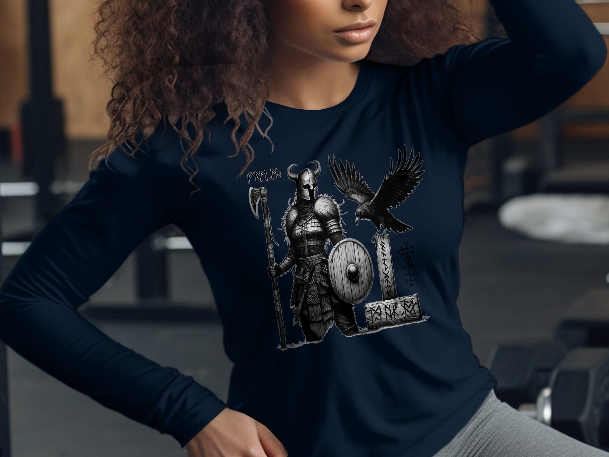 Viking Shield Maiden - Coloured Gildan Long Sleeve Realistic Norse Talisman Men Women Unisex Valhalla Tee Graphic Design