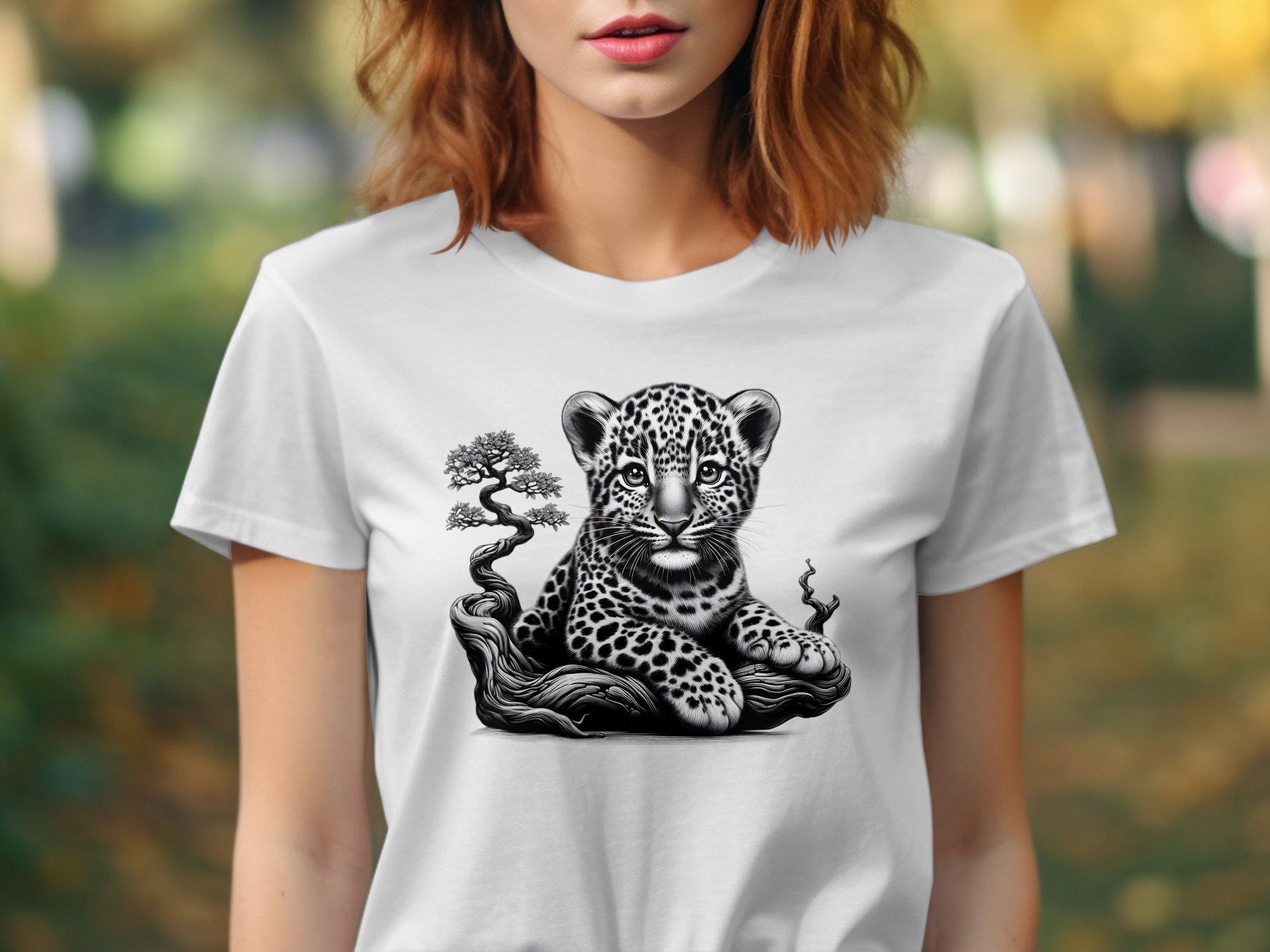 Leopard Bonsai - Coloured Gildan T-Shirt Realistic Animal Talisman Unisex Cute Tee Graphic Design