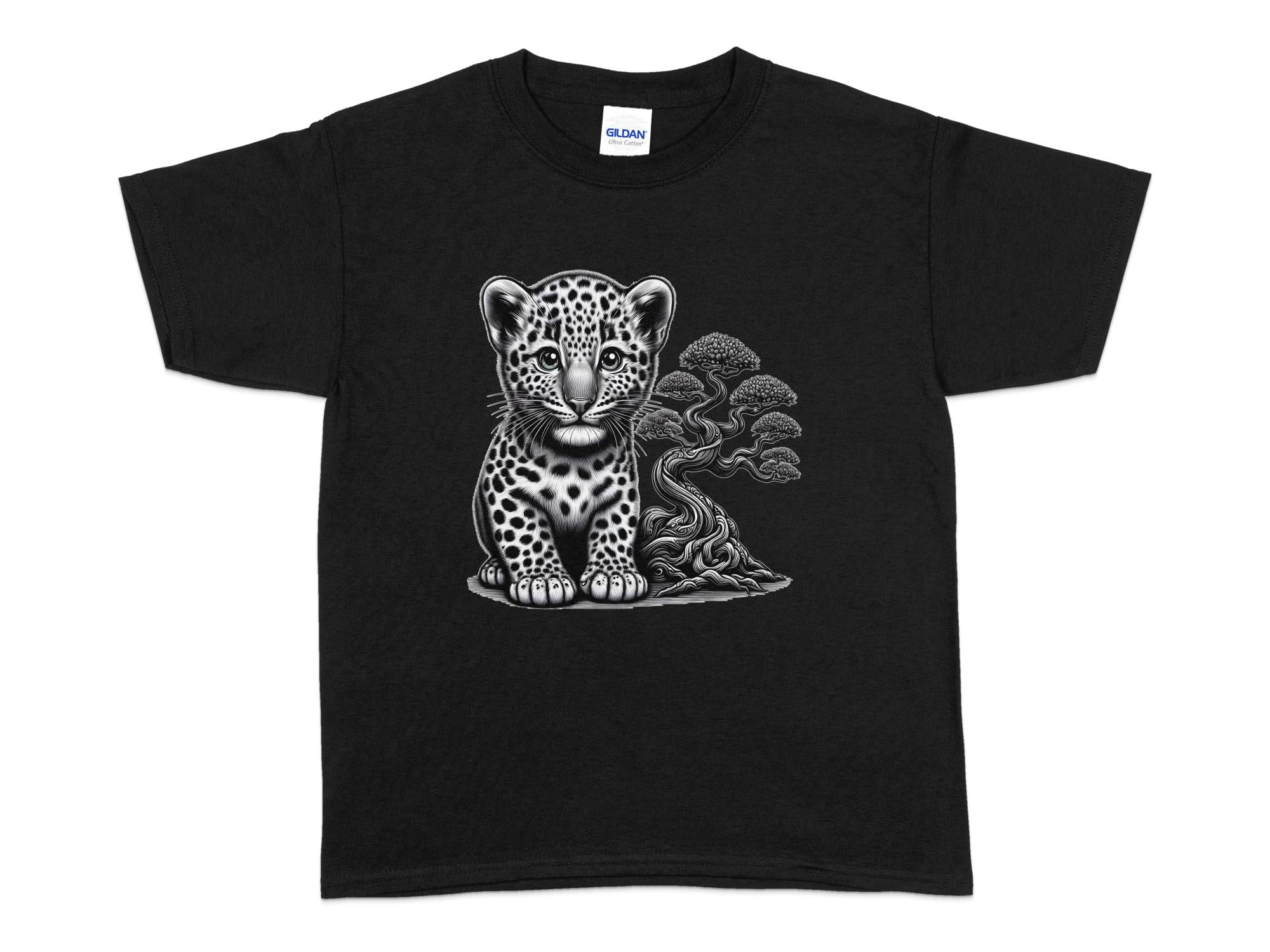 Leopard Bonsai - Coloured Gildan Kids T-Shirt Realistic Animal Talisman Unisex Cute Tee Graphic Design