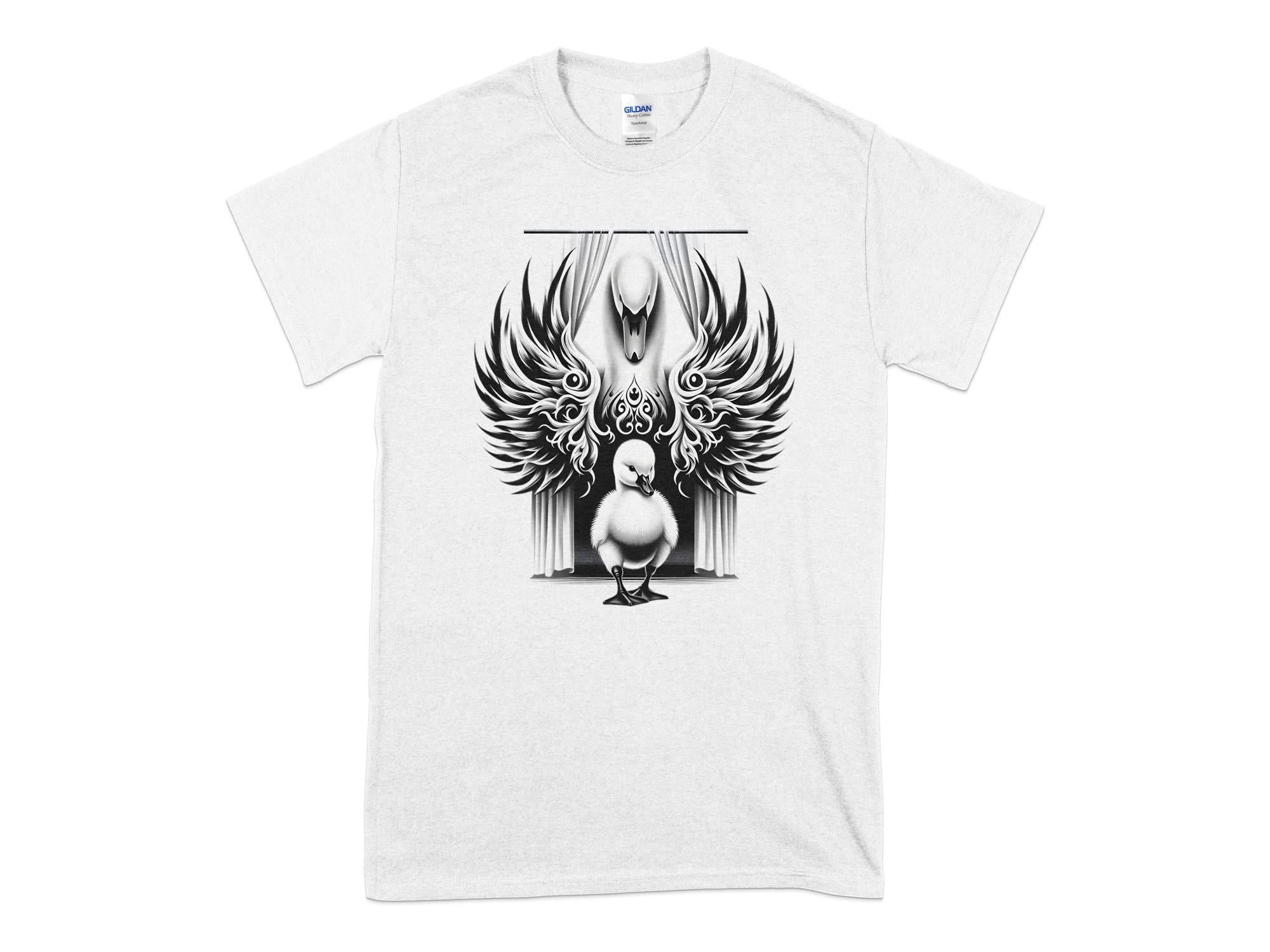 Swan & Cygnet- Black White Gildan T-Shirt Realistic Family Talisman Unisex Tee Graphic Design