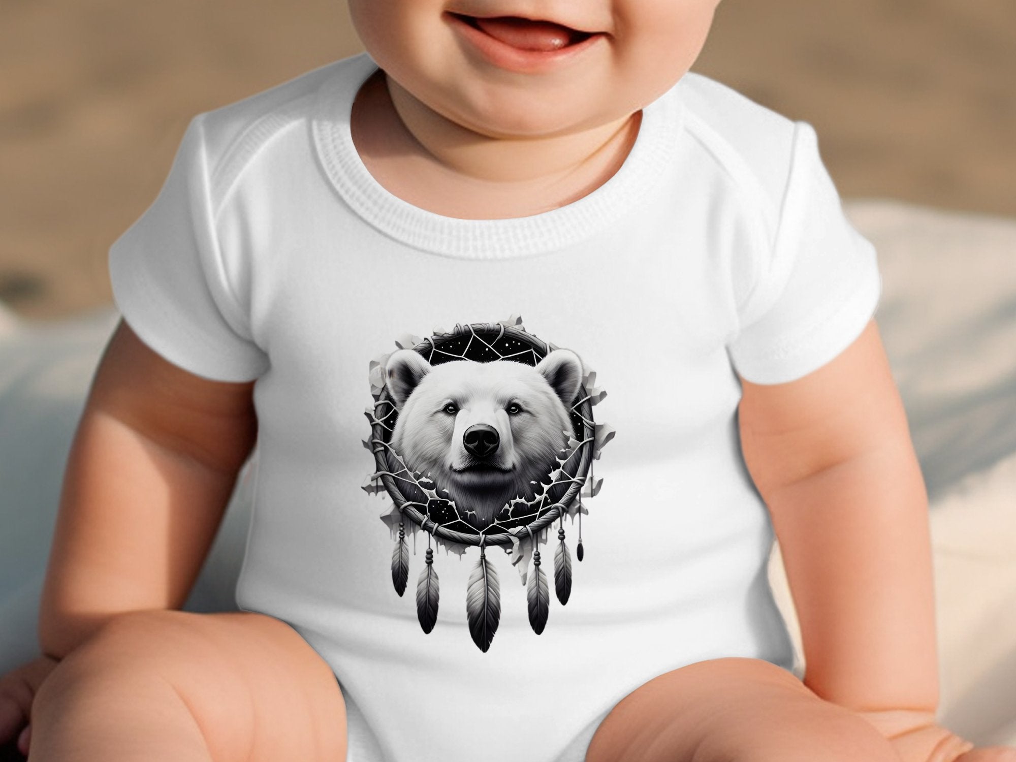 Dreamcatcher Bear - Coloured Toddler Bodysuit Realistic Native American Talisman Unisex Mythology Tee Graphic Design