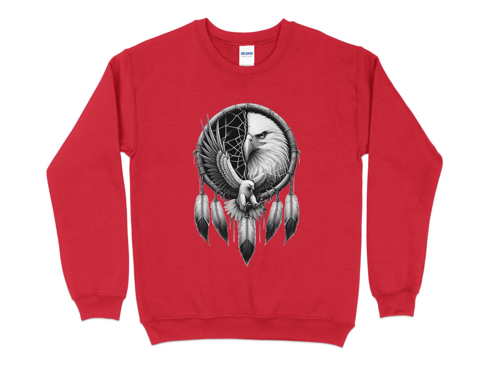 Dreamcatcher Eagle - Coloured Gildan Sweatshirt Realistic Native American Talisman Unisex Mythology Tee Graphic Design