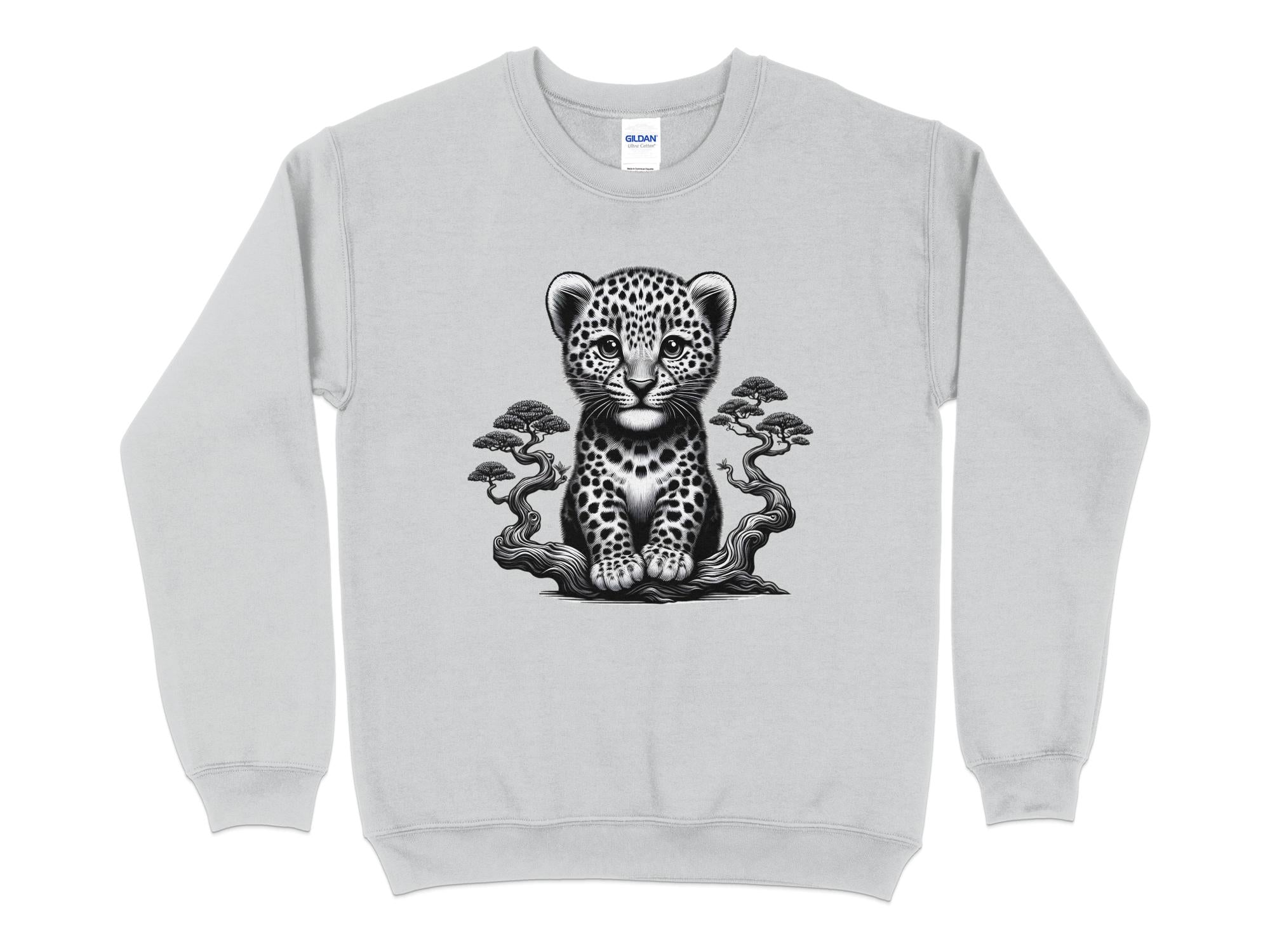 Leopard Bonsai - Coloured Gildan Sweatshirt Realistic Animal Talisman Unisex Cute Tee Graphic Design