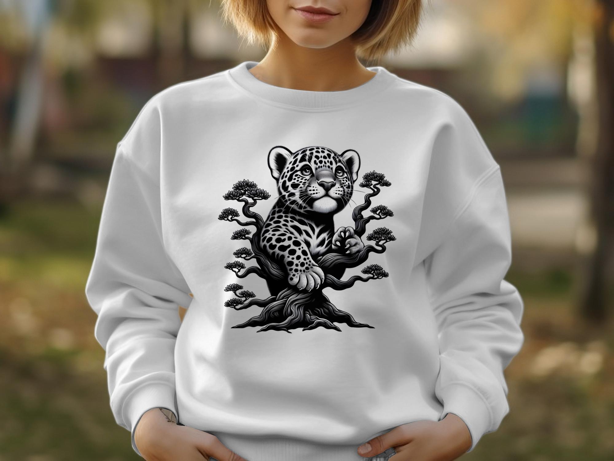 Leopard Bonsai - Coloured Gildan Sweatshirt Realistic Animal Talisman Unisex Cute Tee Graphic Design