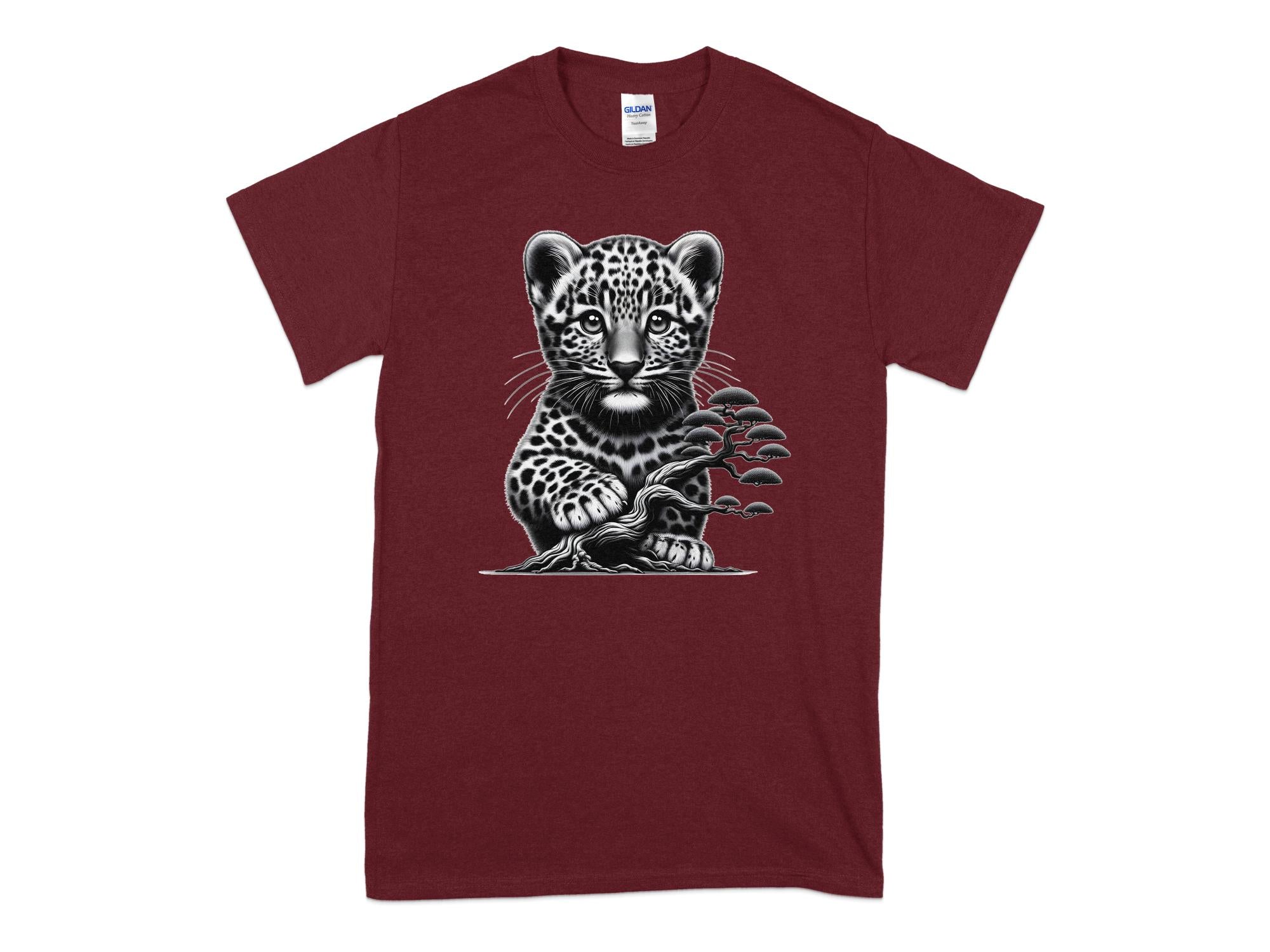 Leopard Bonsai - Coloured Gildan T-Shirt Realistic Animal Talisman Unisex Cute Tee Graphic Design