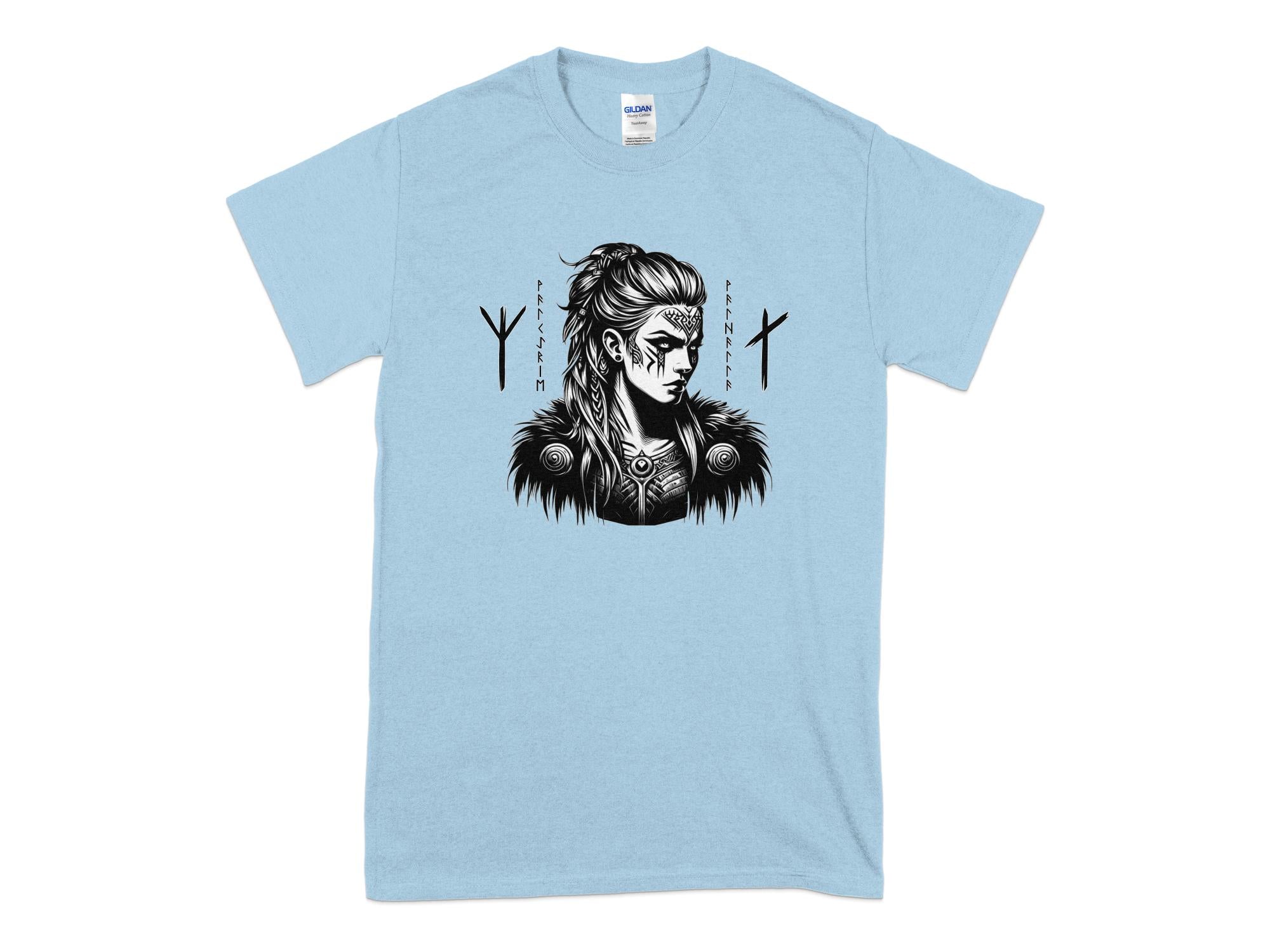 Viking Shield Maiden - Coloured Gildan T Shirt Realistic Norse Talisman Men Women Unisex Valhalla Tee Graphic Design