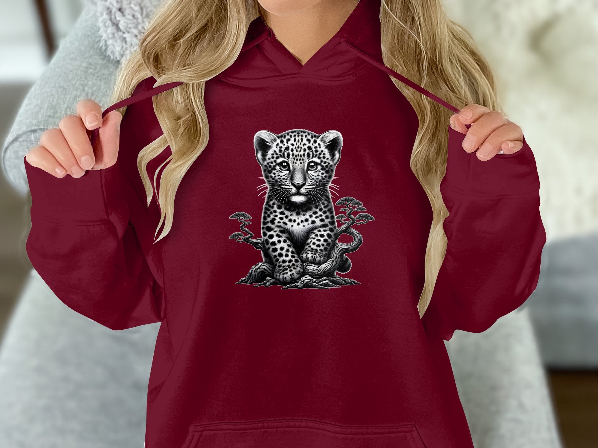 Leopard Bonsai - Coloured Gildan Hoodie Realistic Animal Talisman Unisex Cute Tee Graphic Design