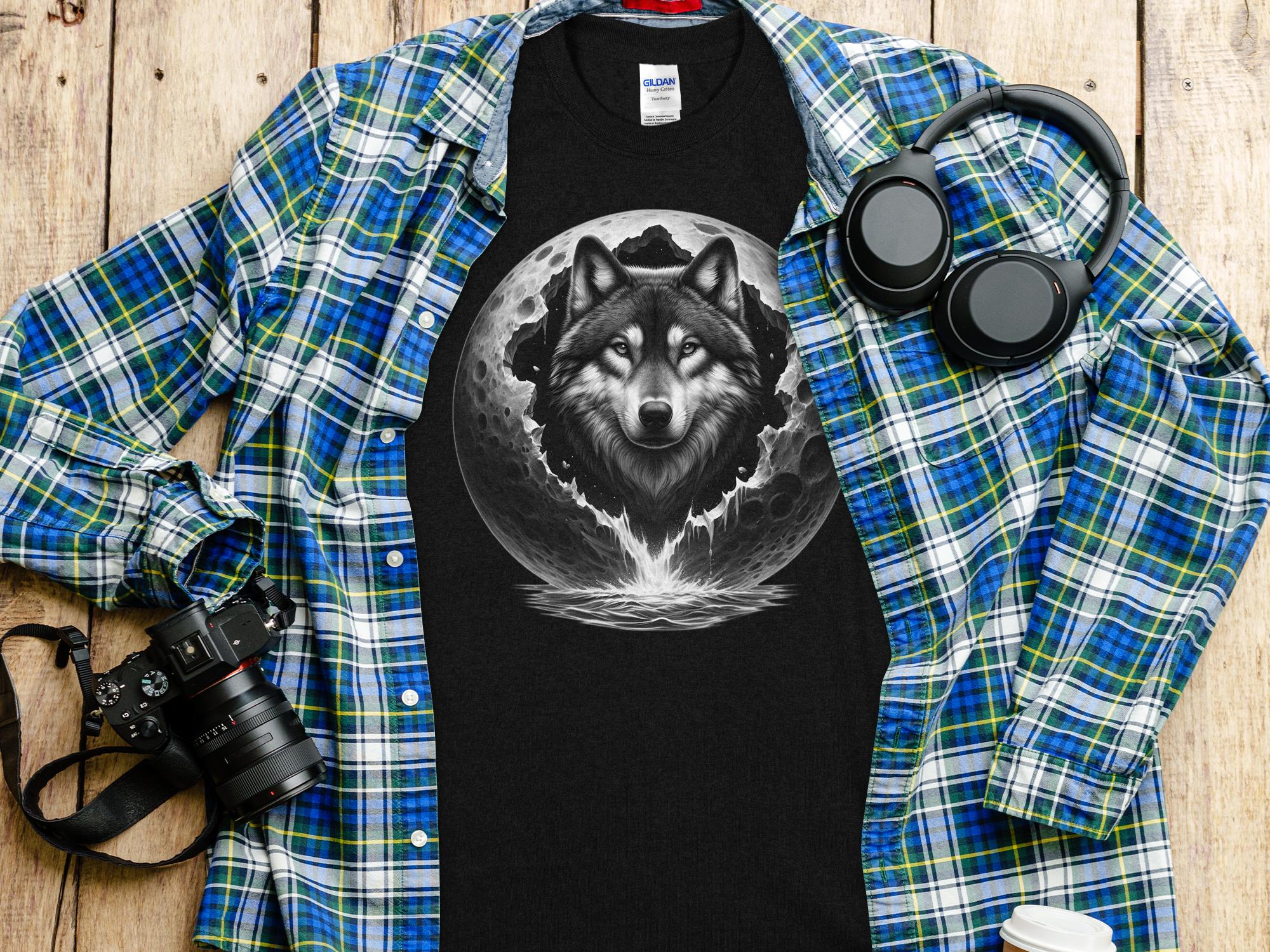 Moon Wolf - Coloured Gildan T-Shirt Realistic Animal Talisman Unisex Mythology Tee Graphic Design