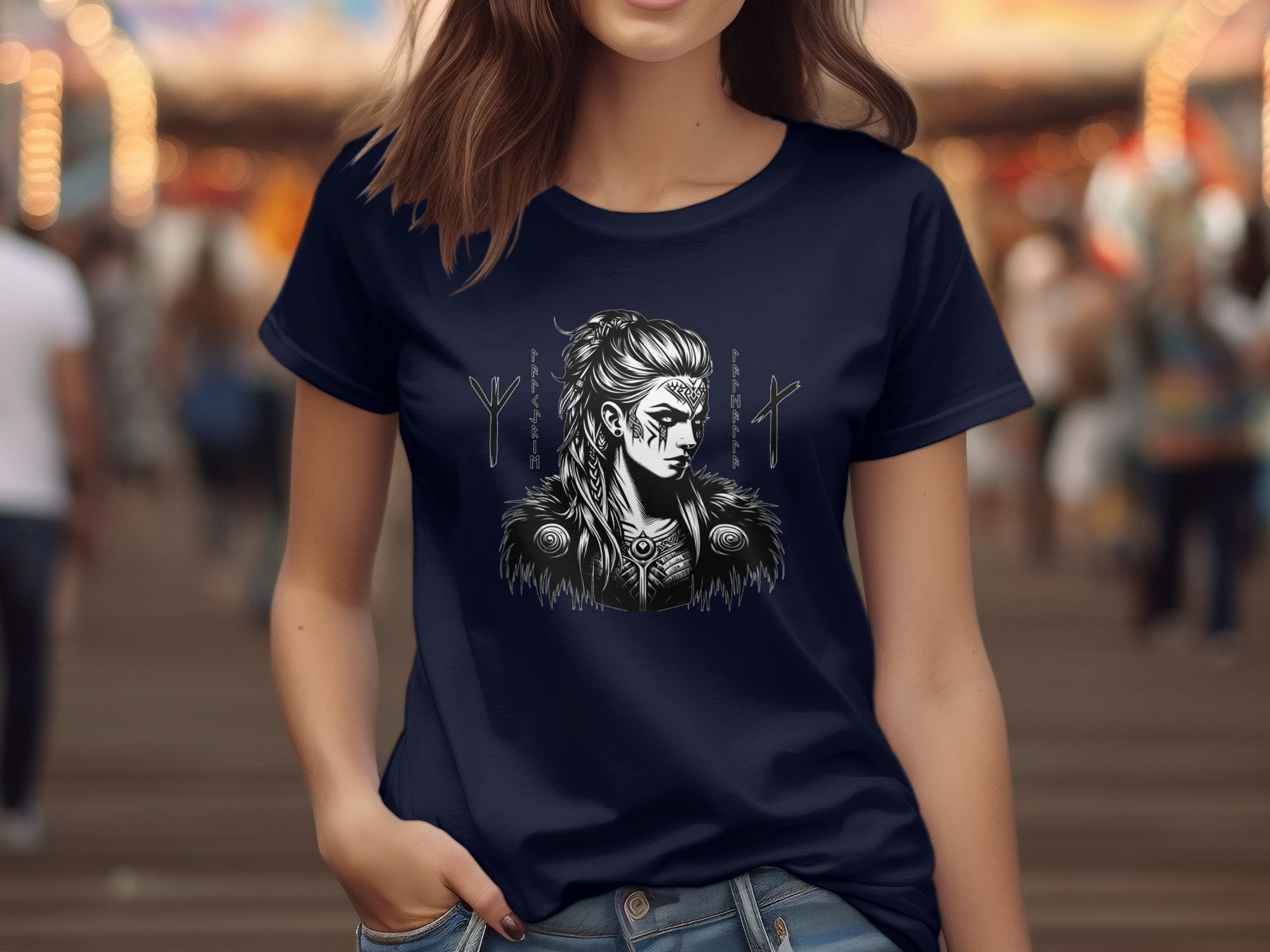 Viking Shield Maiden - Coloured Gildan T Shirt Realistic Norse Talisman Men Women Unisex Valhalla Tee Graphic Design