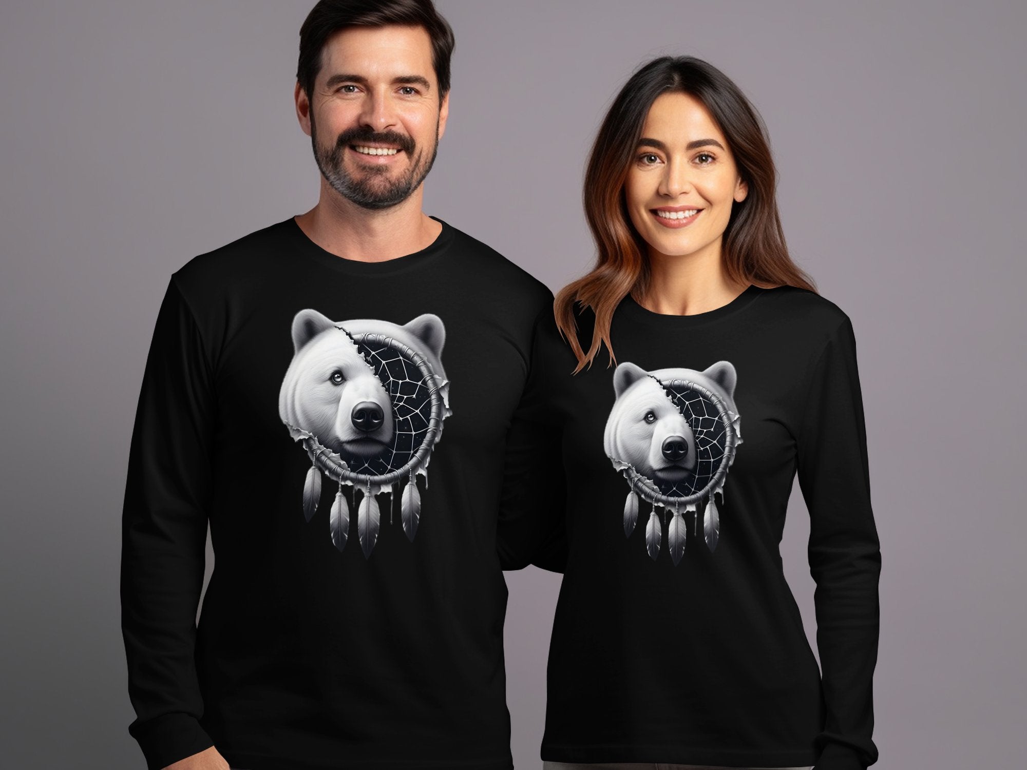 Dreamcatcher Bear - Coloured Gildan Long Sleeve Realistic Native American Talisman Unisex Mythology Tee Graphic Design