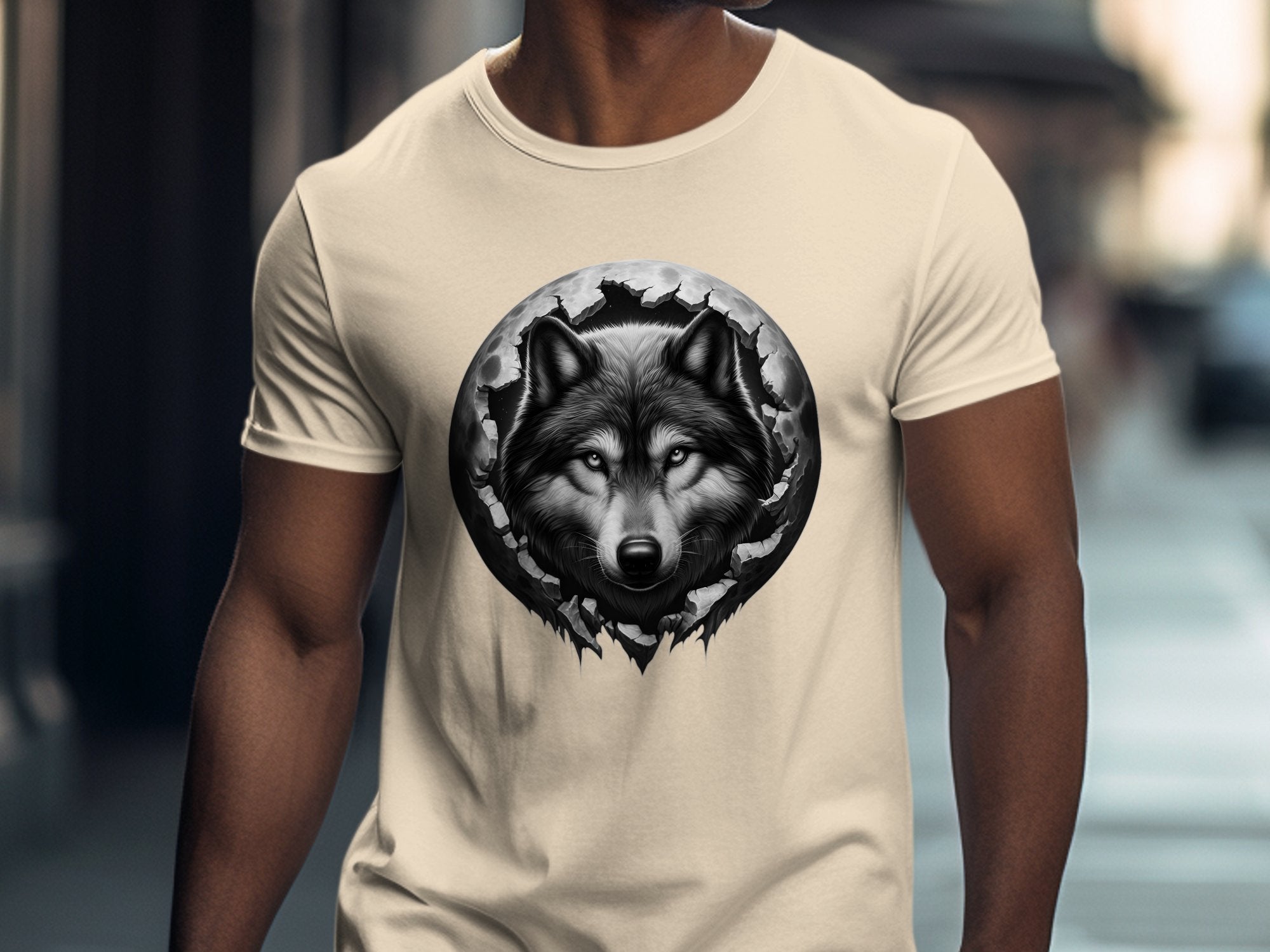 Moon Wolf - Coloured Gildan T-Shirt Realistic Animal Talisman Unisex Mythology Tee Graphic Design