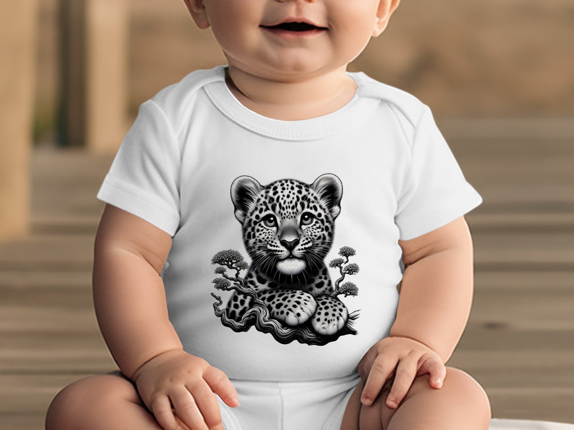 Leopard Bonsai - Coloured Toddler Bodysuit Realistic Animal Talisman Unisex Cute Tee Graphic Design