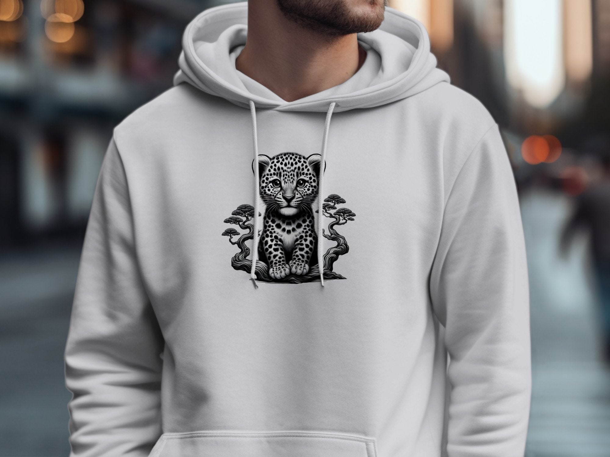 Leopard Bonsai - Coloured Gildan Hoodie Realistic Animal Talisman Unisex Cute Tee Graphic Design