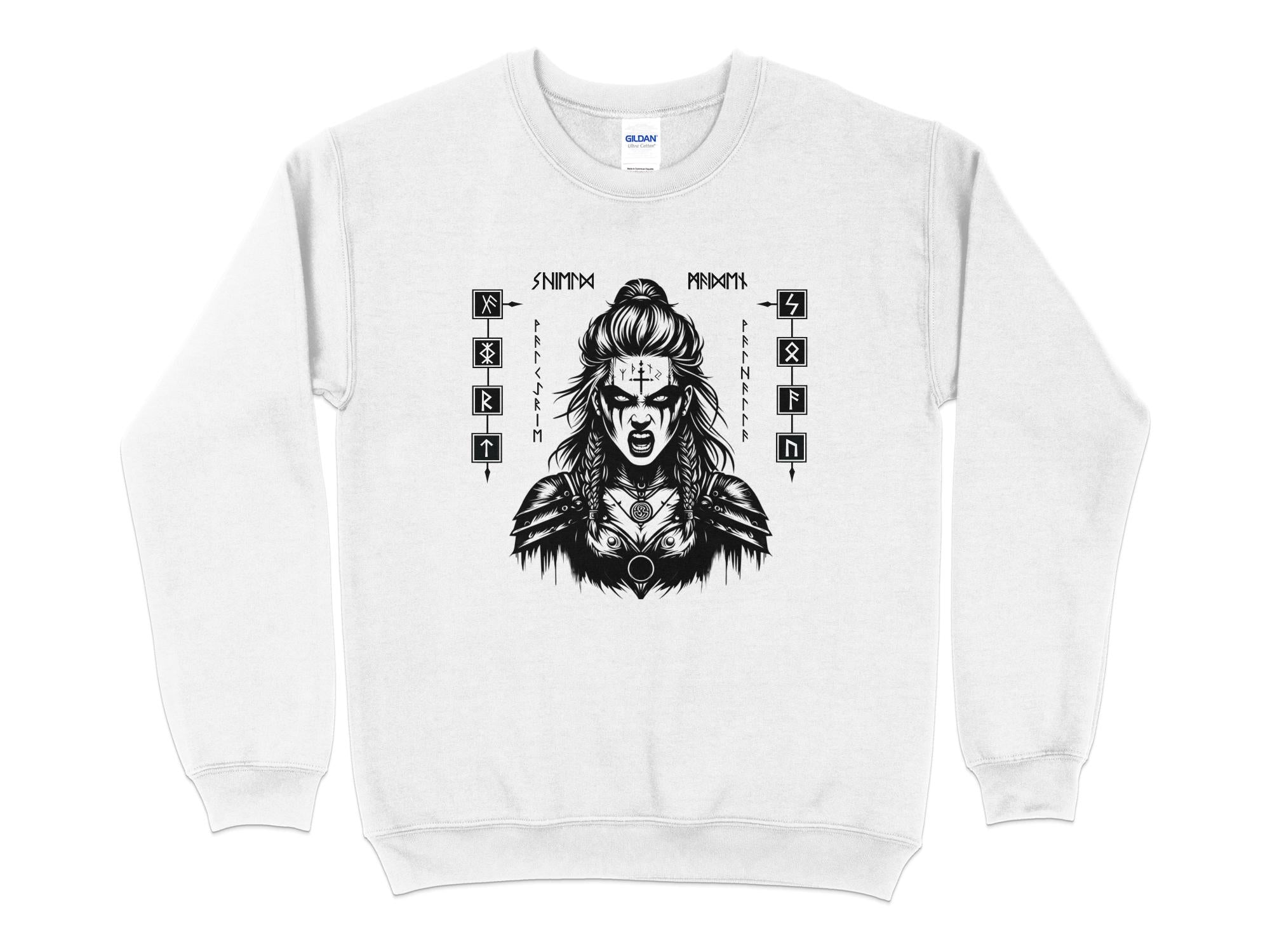 Viking Shield Maiden - Coloured Gildan Sweatshirt Realistic Norse Talisman Men Women Unisex Valhalla Tee Graphic Design