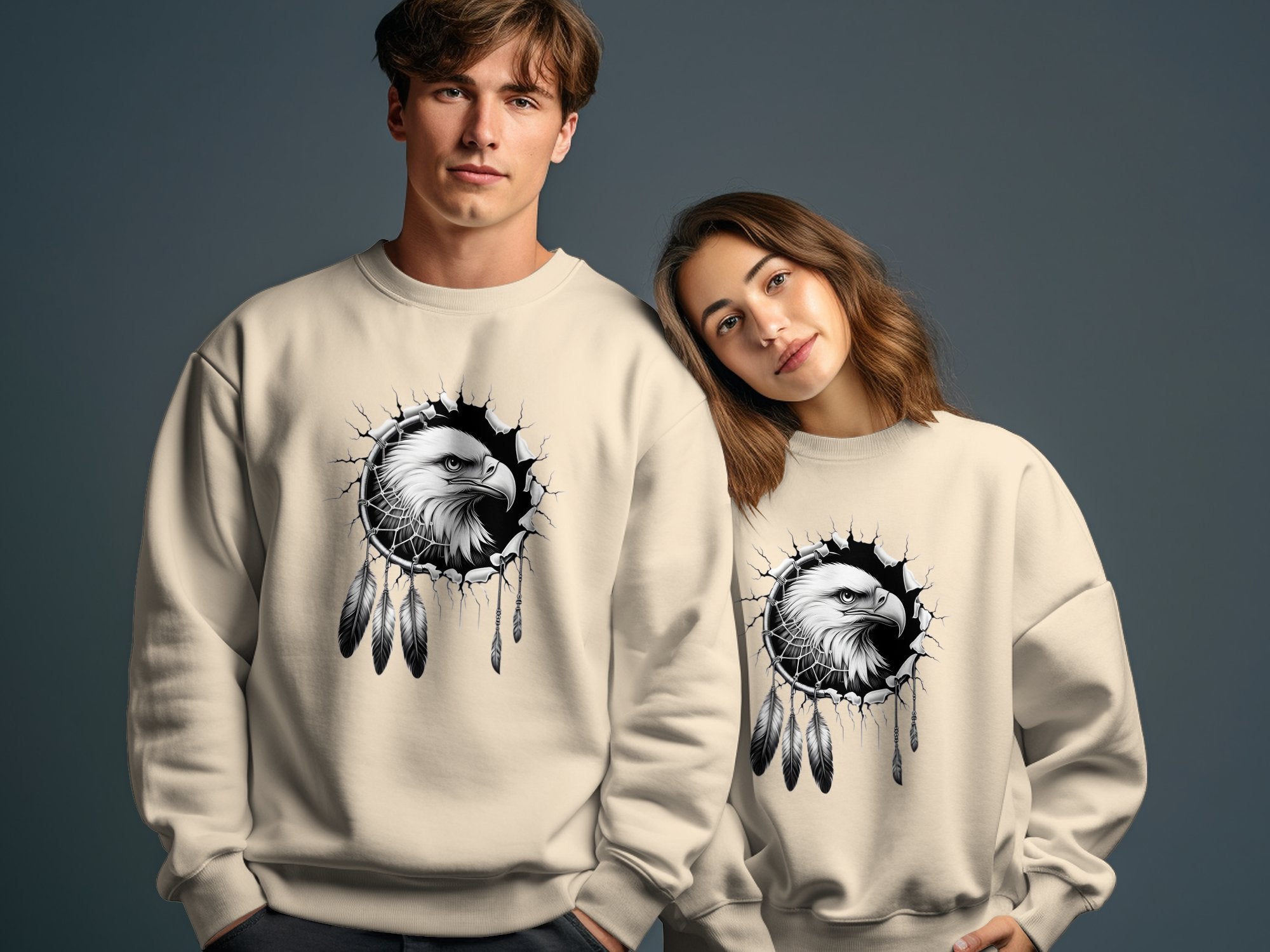 Dreamcatcher Eagle - Coloured Gildan Sweatshirt Realistic Native American Talisman Unisex Mythology Tee Graphic Design