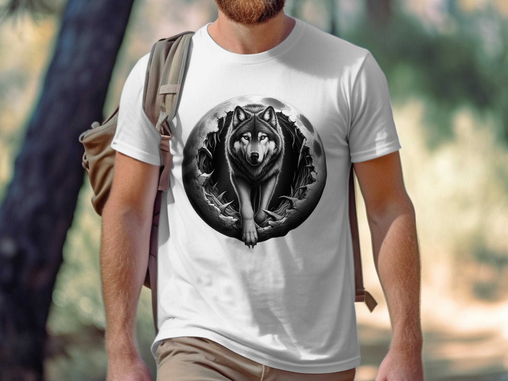 Moon Wolf - Coloured Gildan T-Shirt Realistic Animal Talisman Unisex Mythology Tee Graphic Design