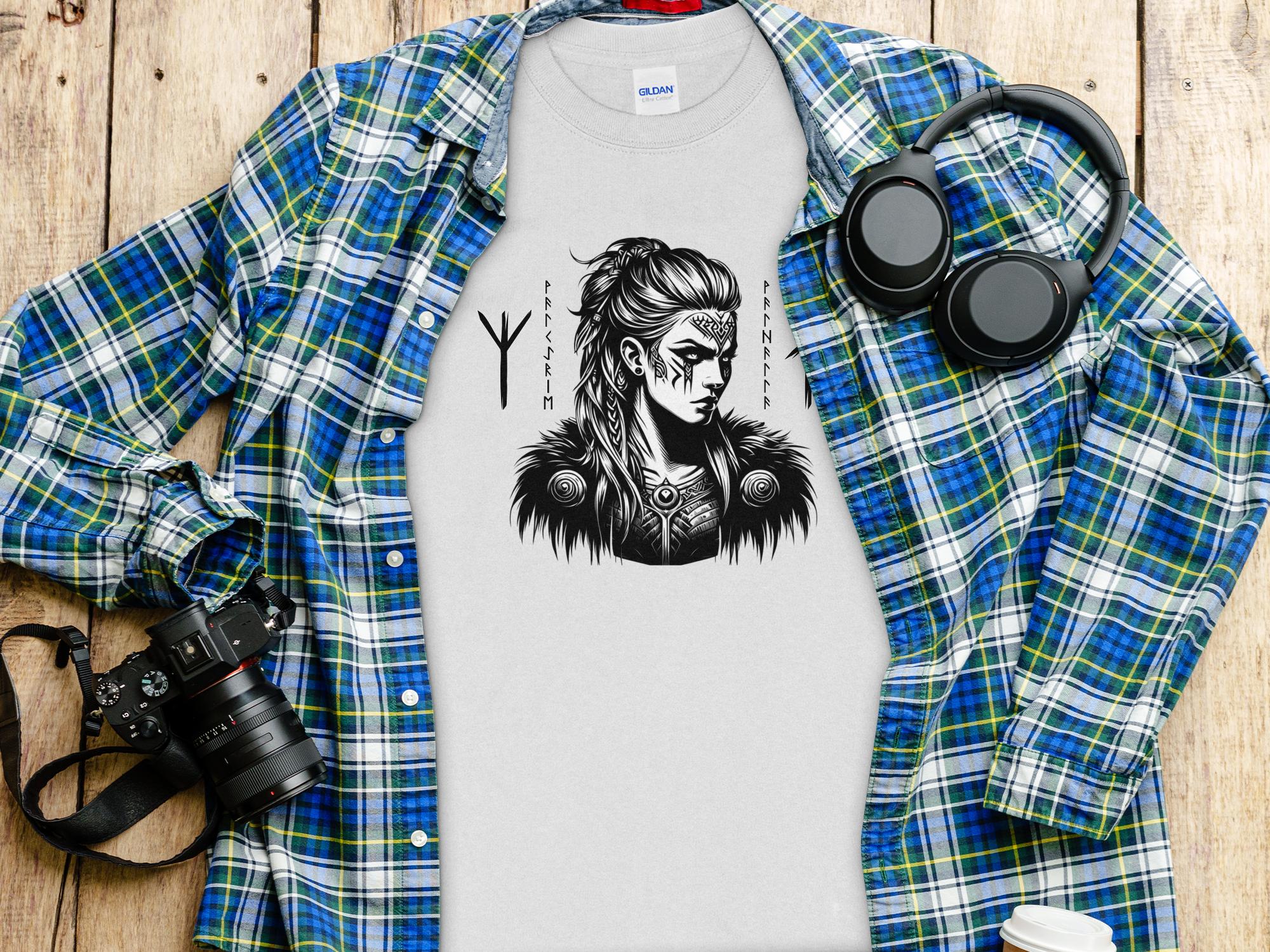 Viking Shield Maiden - Coloured Gildan Long Sleeve Realistic Norse Talisman Men Women Unisex Valhalla Tee Graphic Design