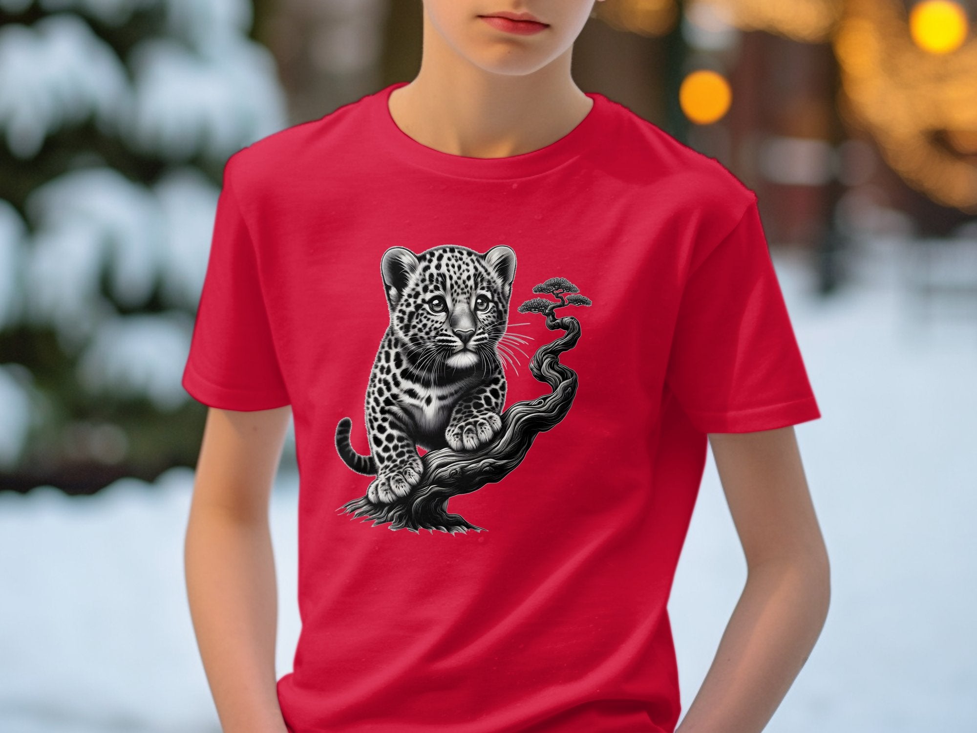 Leopard Bonsai - Coloured Gildan Kids T-Shirt Realistic Animal Talisman Unisex Cute Tee Graphic Design