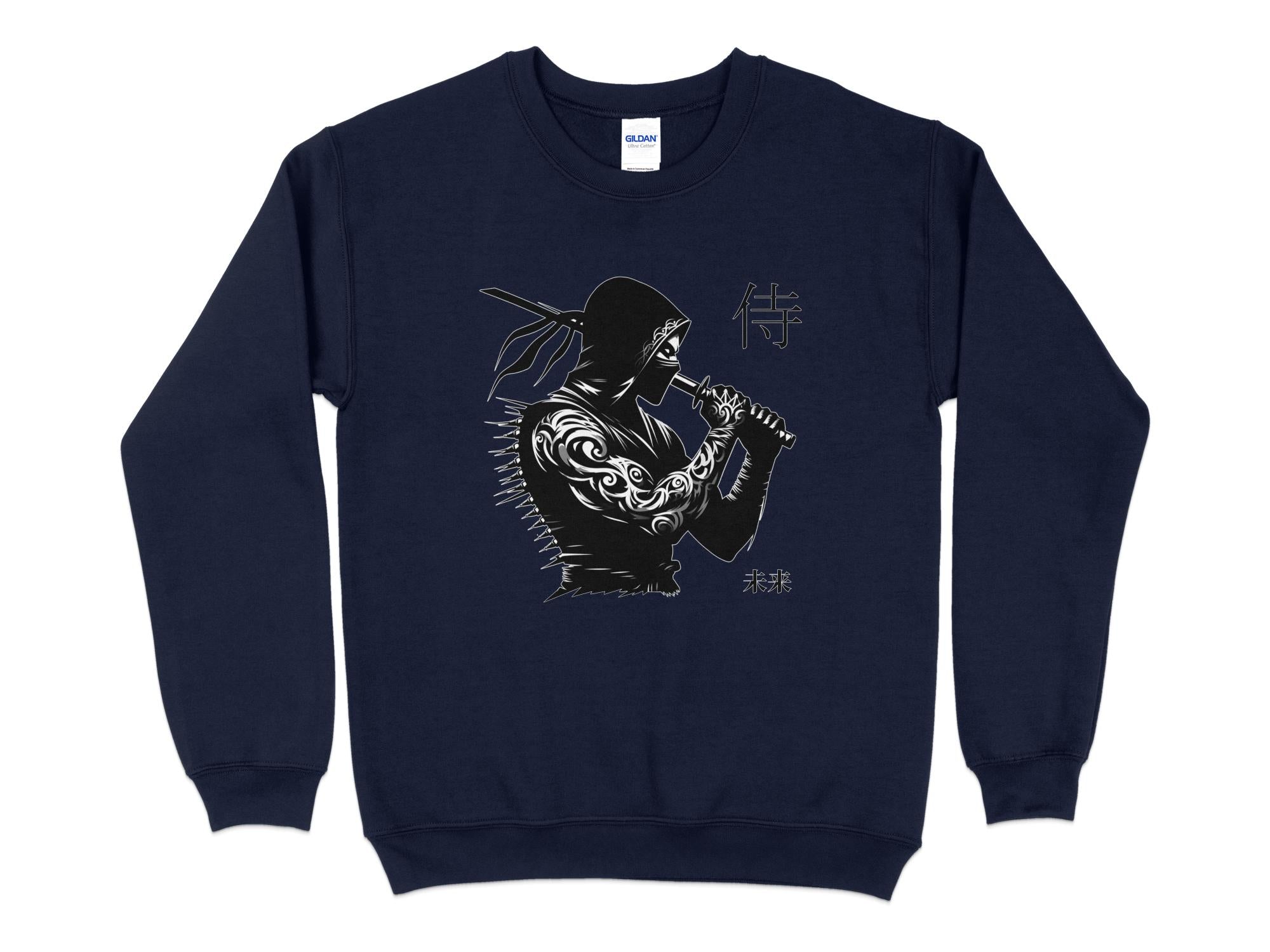 Samurai Ninja - Coloured Gildan Sweatshirt Japanese Talisman Unisex Cultural Symbolic Graphic Design