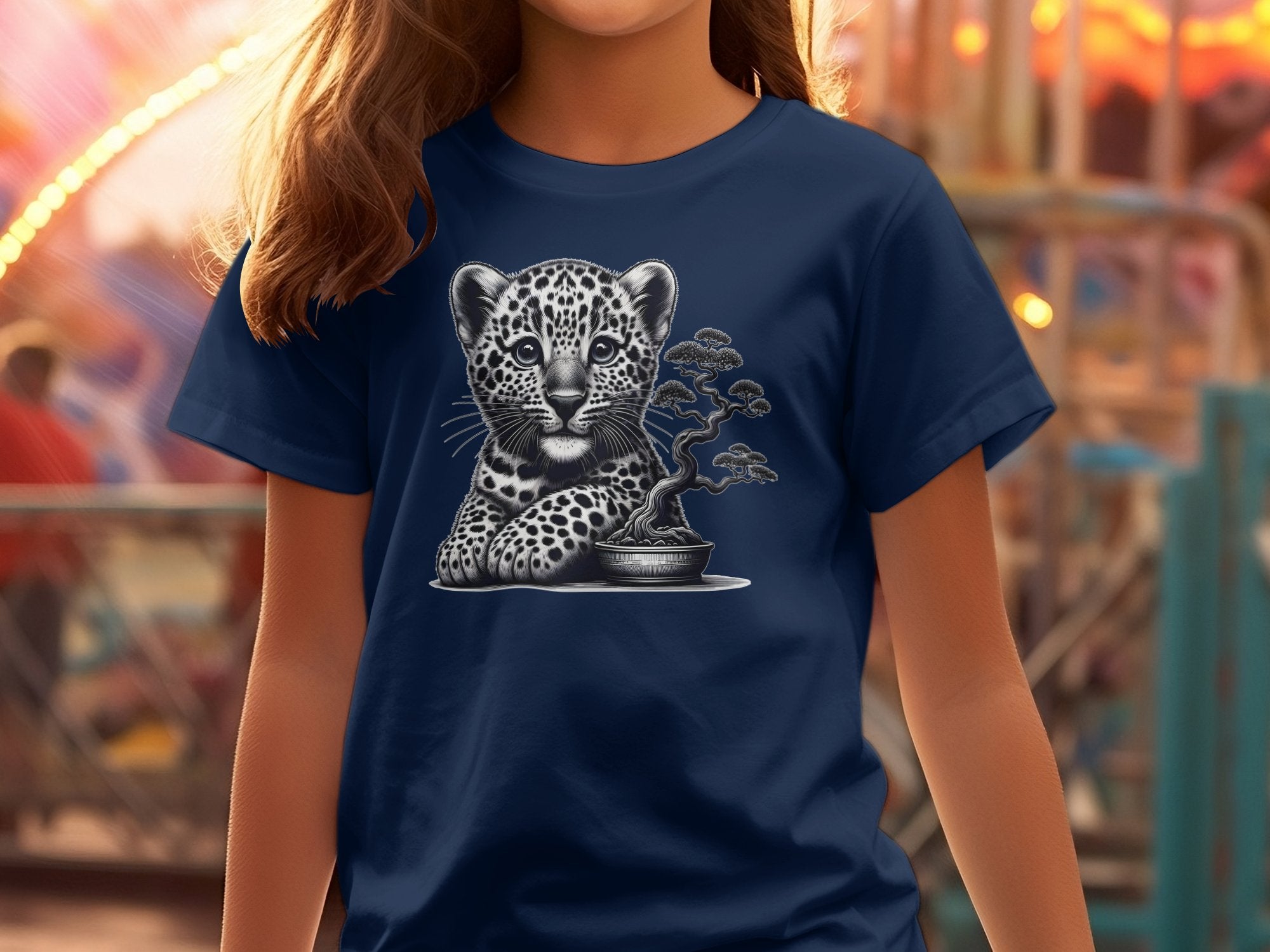 Leopard Bonsai - Coloured Gildan Kids T-Shirt Realistic Animal Talisman Unisex Cute Tee Graphic Design