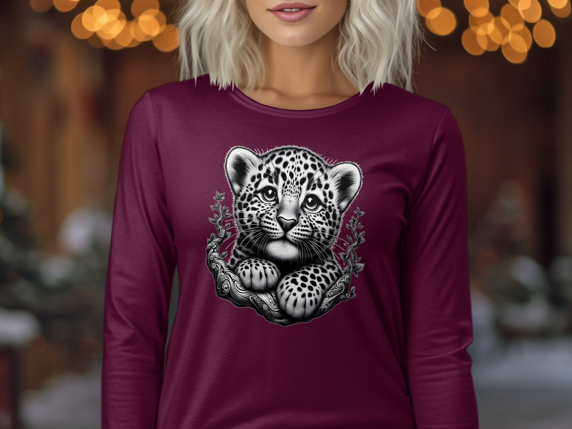 Leopard Bonsai - Coloured Gildan Long Sleeve Realistic Animal Talisman Unisex Cute Tee Graphic Design