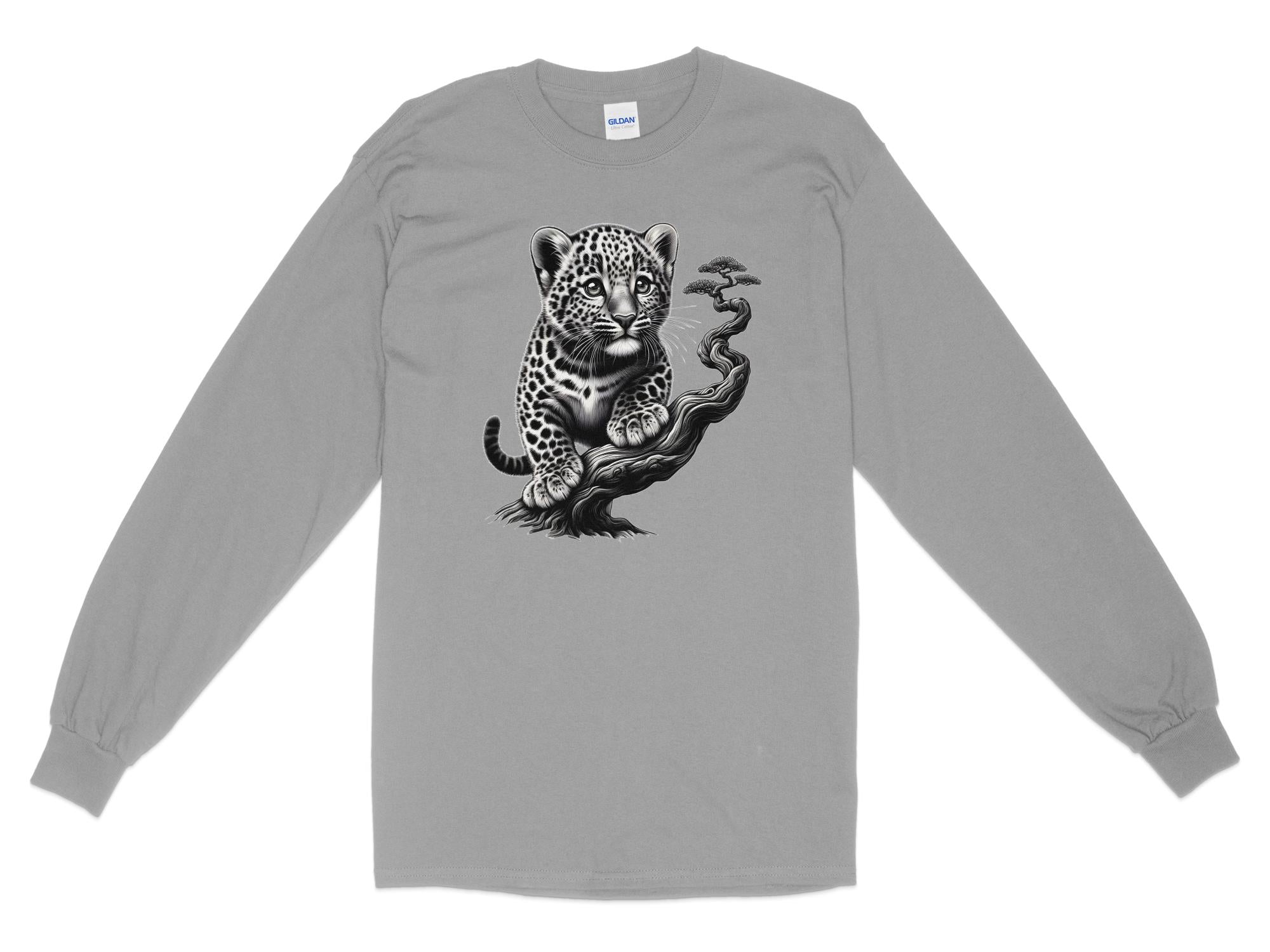 Leopard Bonsai - Coloured Gildan Long Sleeve Realistic Animal Talisman Unisex Cute Tee Graphic Design