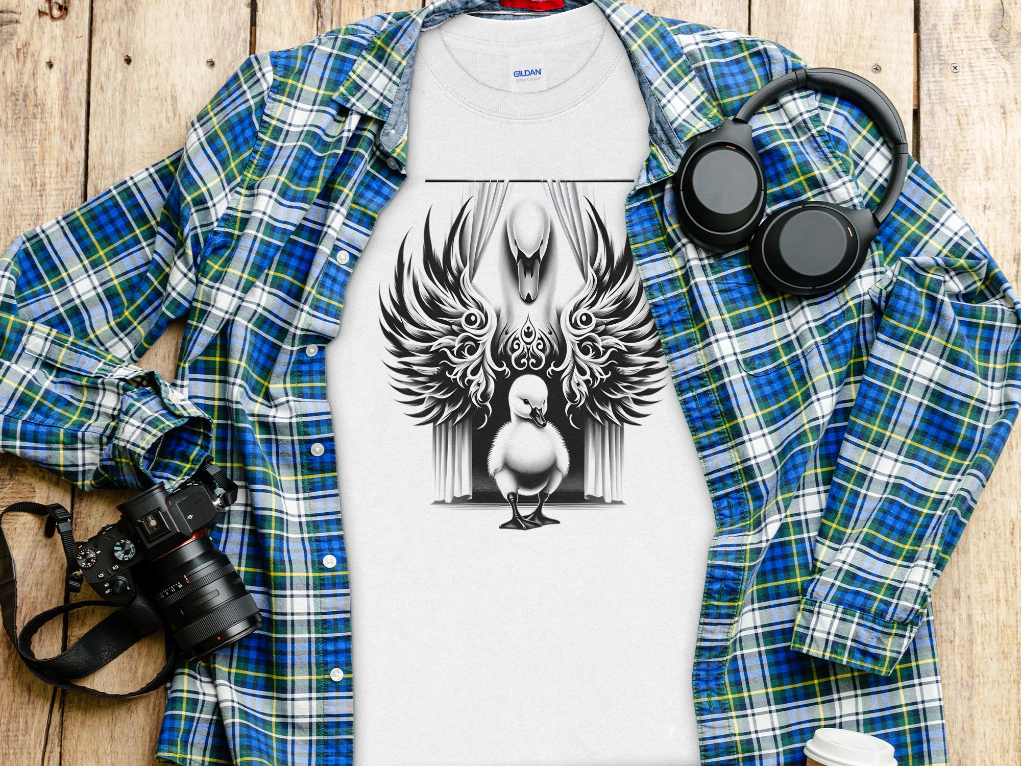 Swan & Cygnet- Black White Gildan Long Sleeve Realistic Family Talisman Unisex Tee Graphic Design