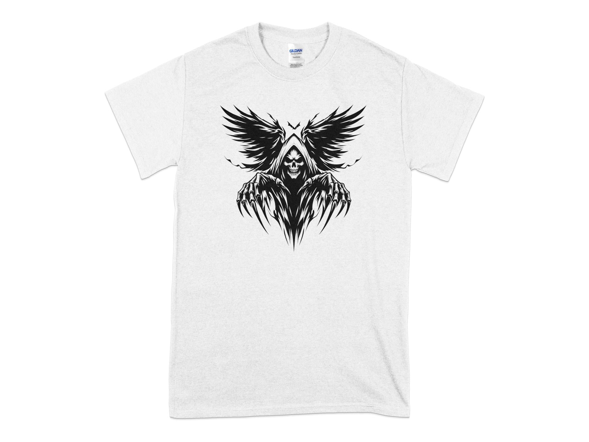 Grim Reaper - Black White Gildan T-Shirt Commemorative Talisman Unisex Tee Graphic Design