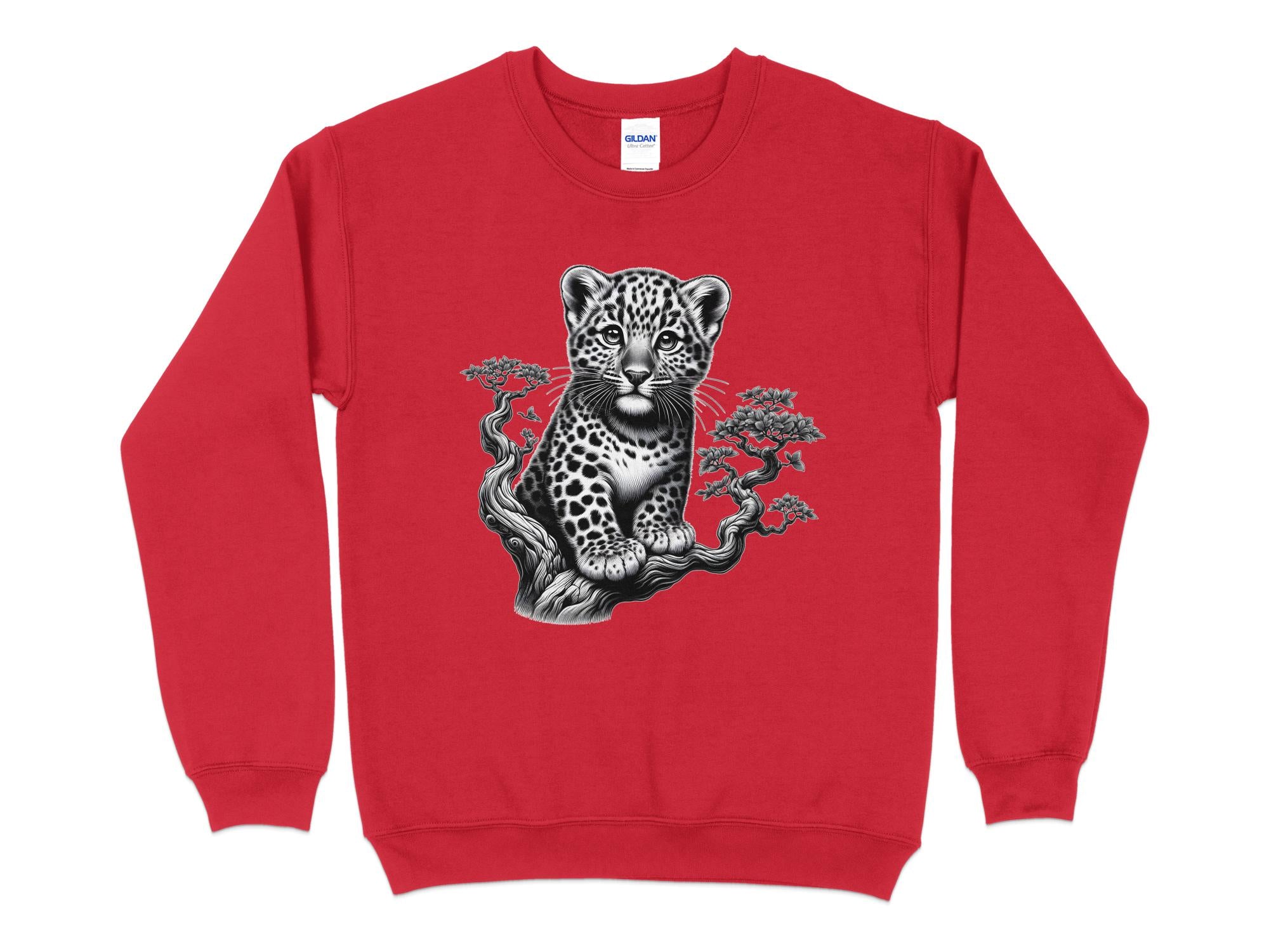 Leopard Bonsai - Coloured Gildan Sweatshirt Realistic Animal Talisman Unisex Cute Tee Graphic Design