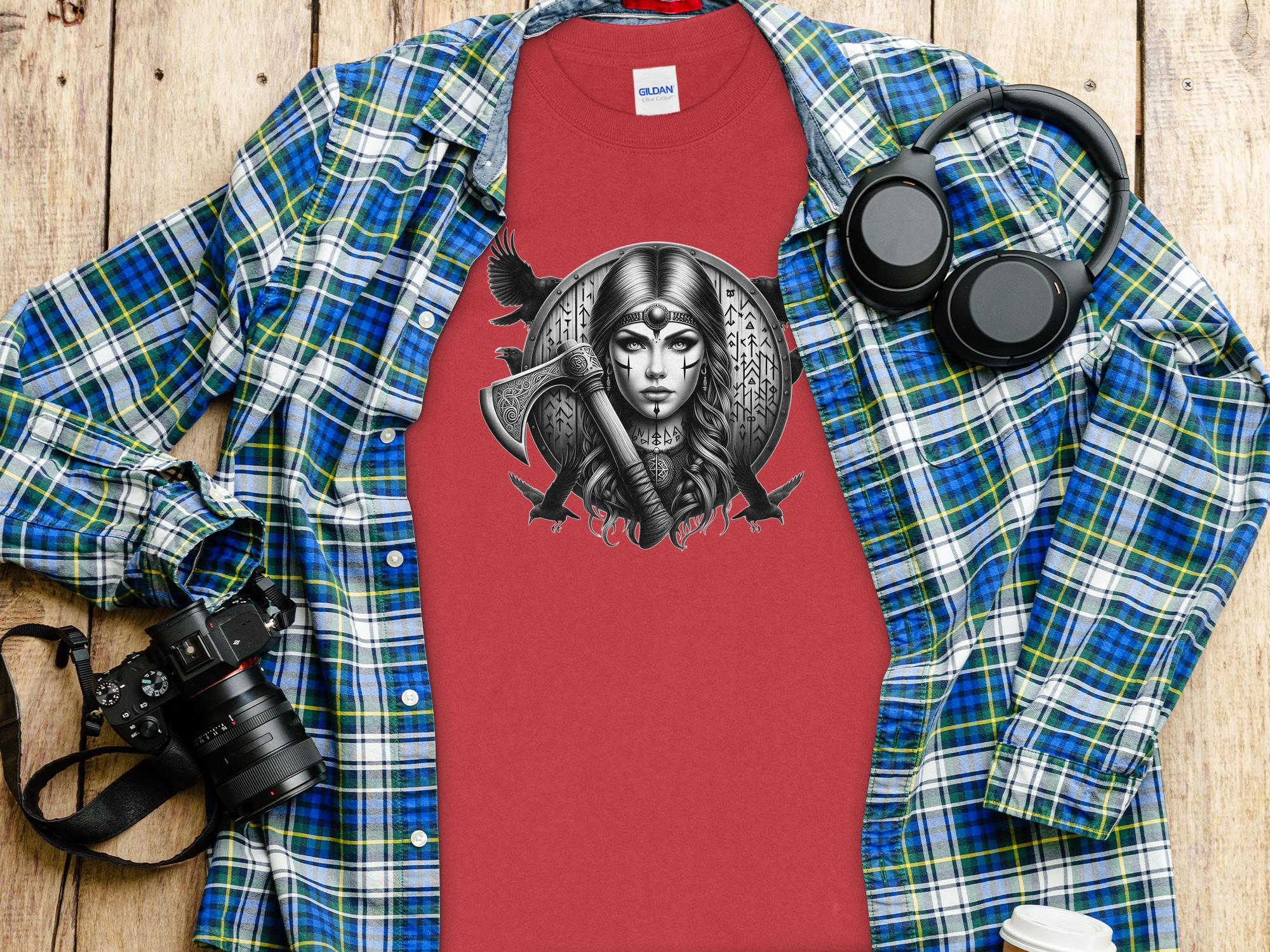 Viking Shield Maiden - Coloured Gildan Long Sleeve Realistic Norse Talisman Men Women Unisex Valhalla Tee Graphic Design